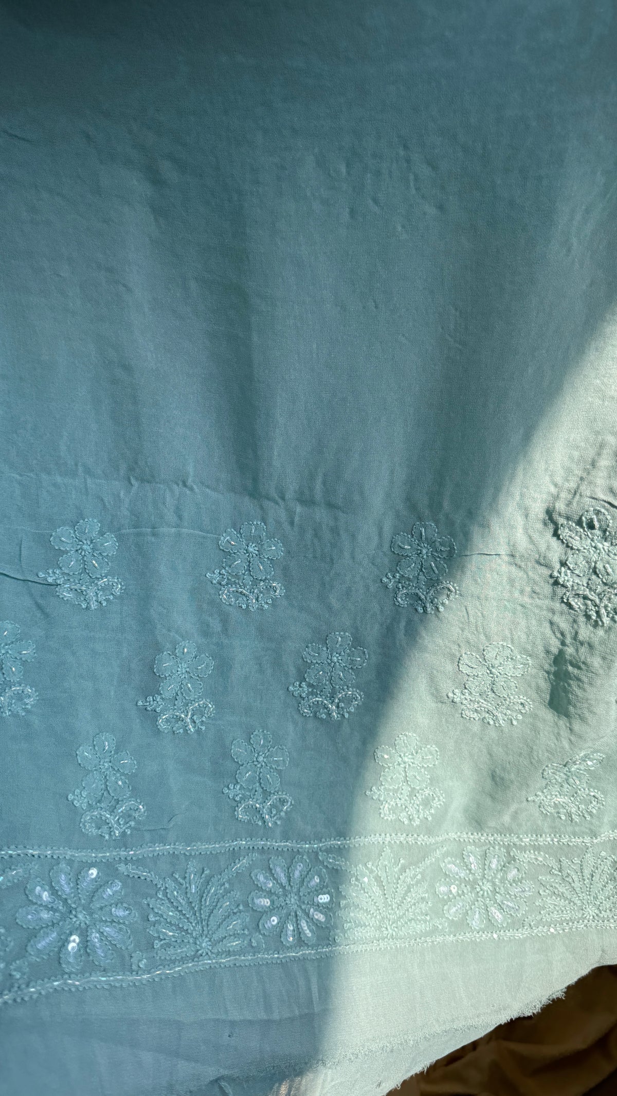 Chikankari saree with Pearl embellishments- Sage Green