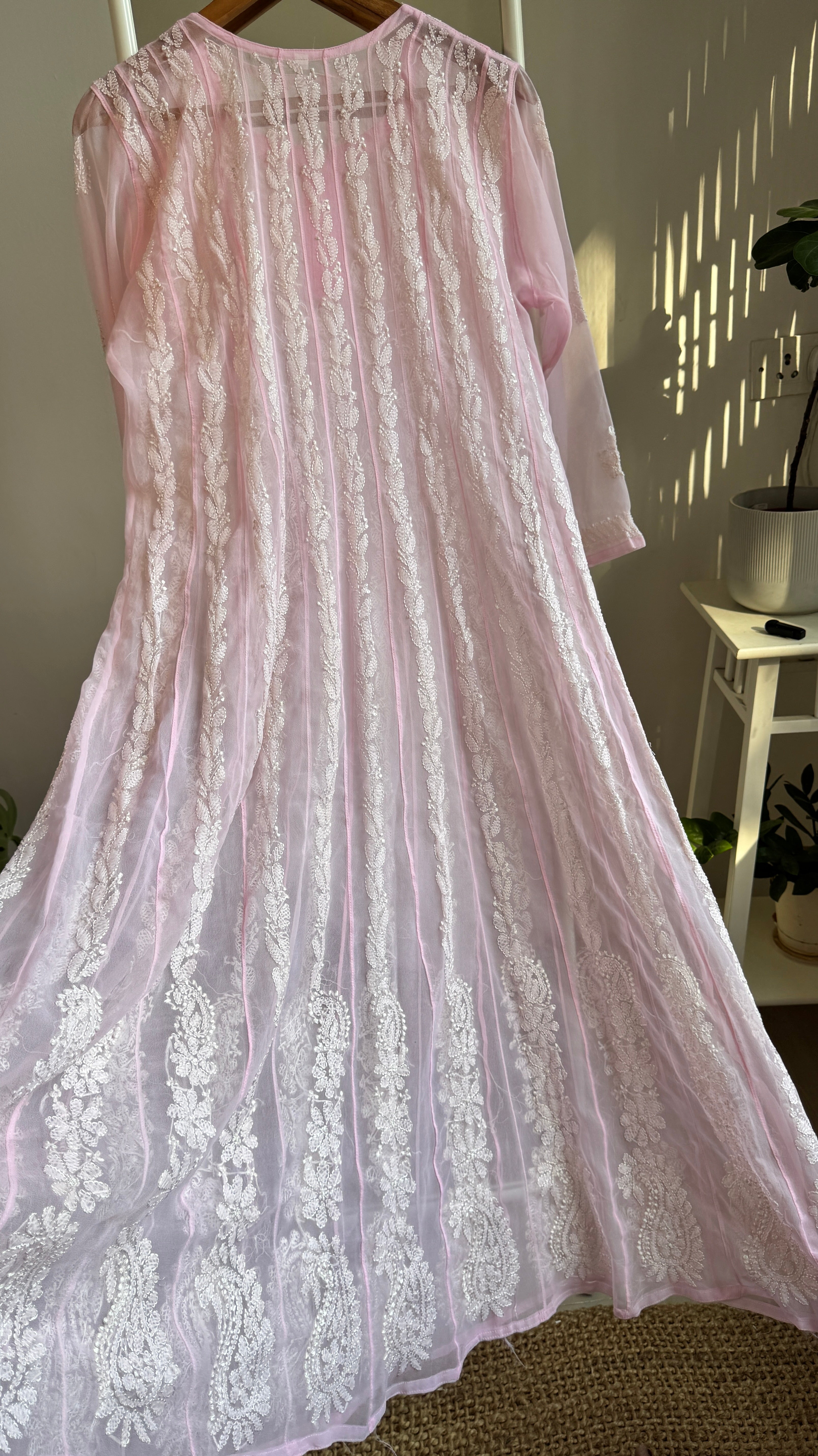Georgette Chikankari Anarkali - Pink