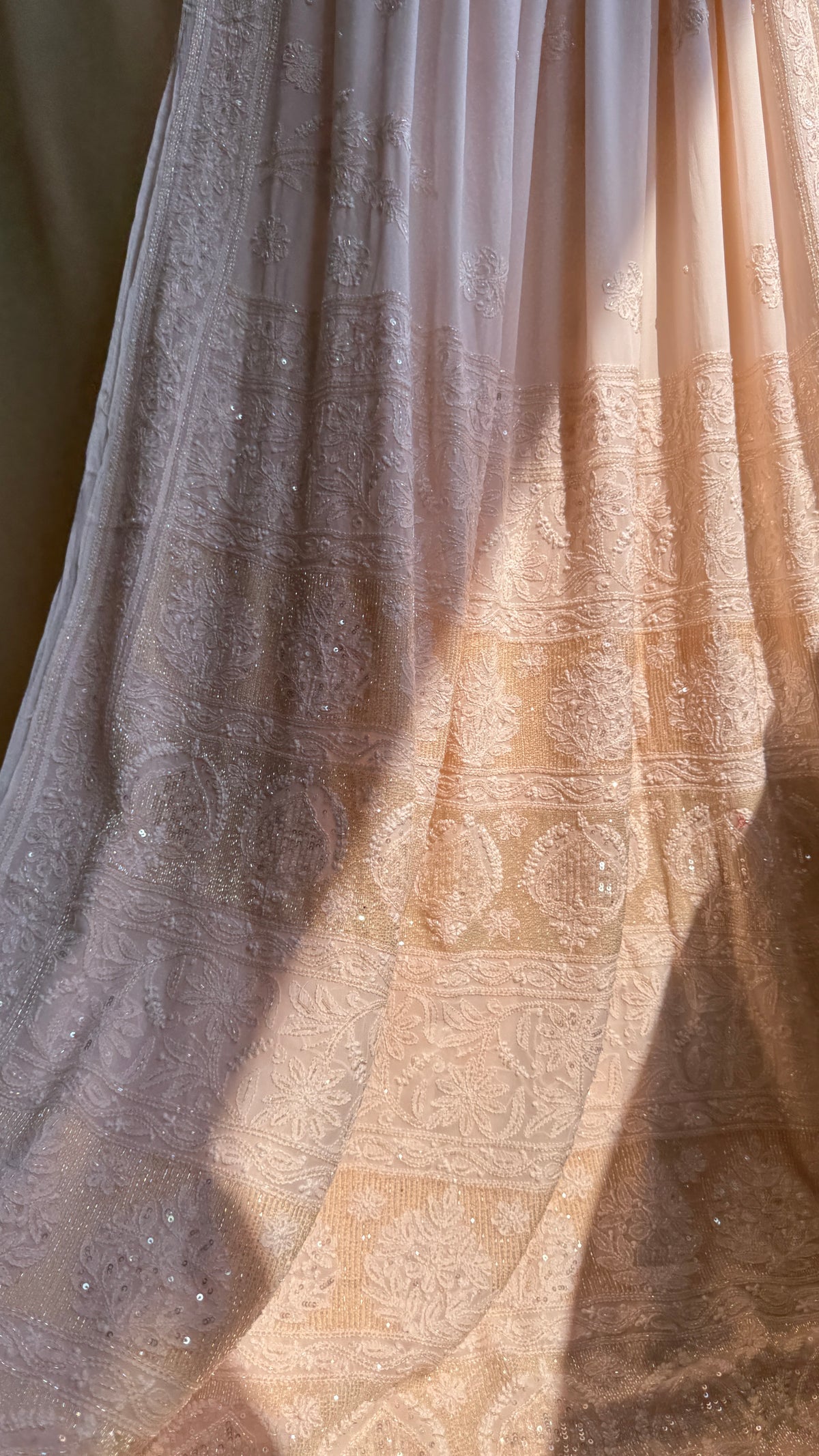 Viscose Chikankari saree with Pearl embellishments -Peach
