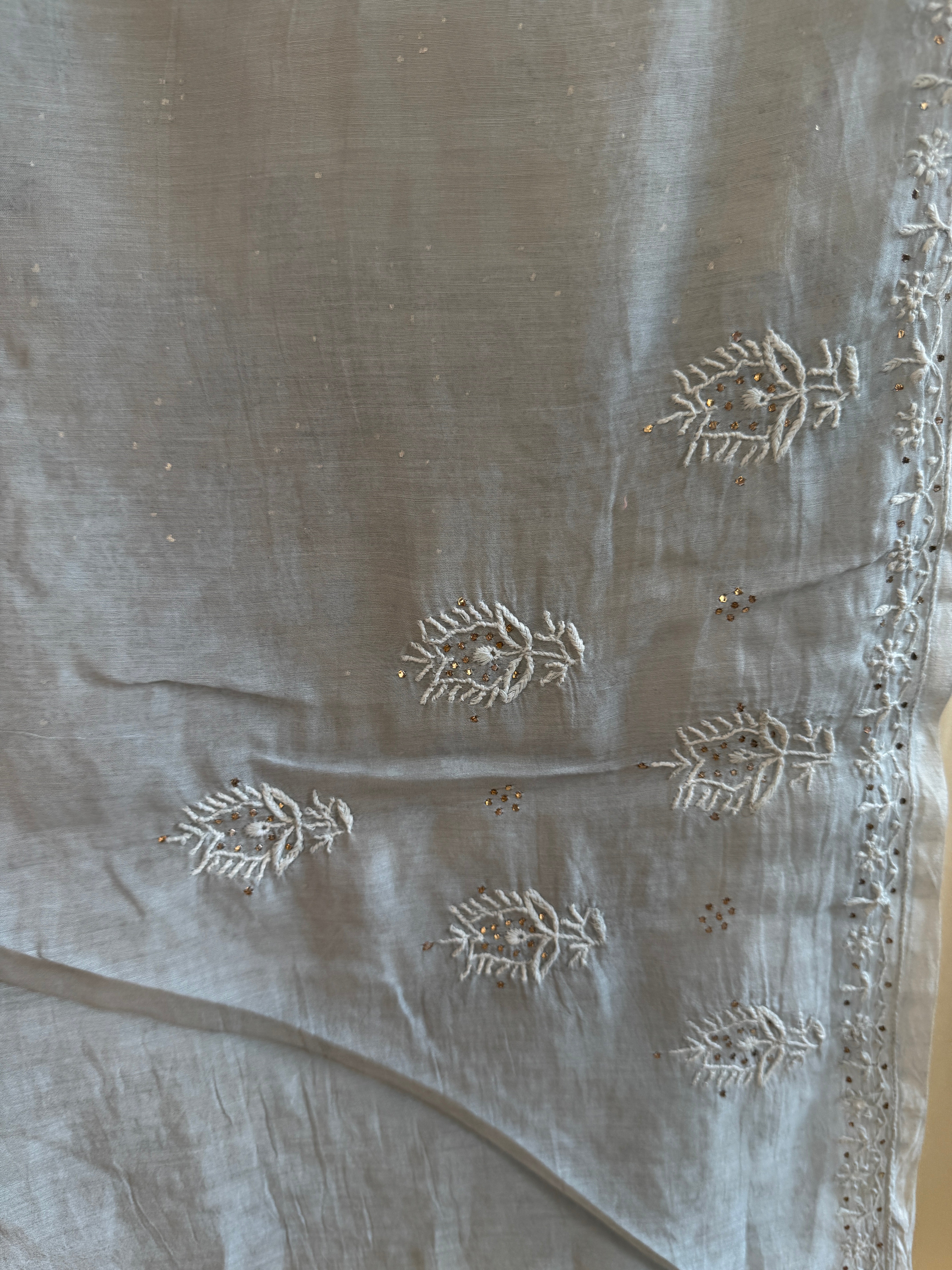 Pure Mul Cotton Chikankari saree in Grey with Mukaish work ARIAA CHIKANKARI