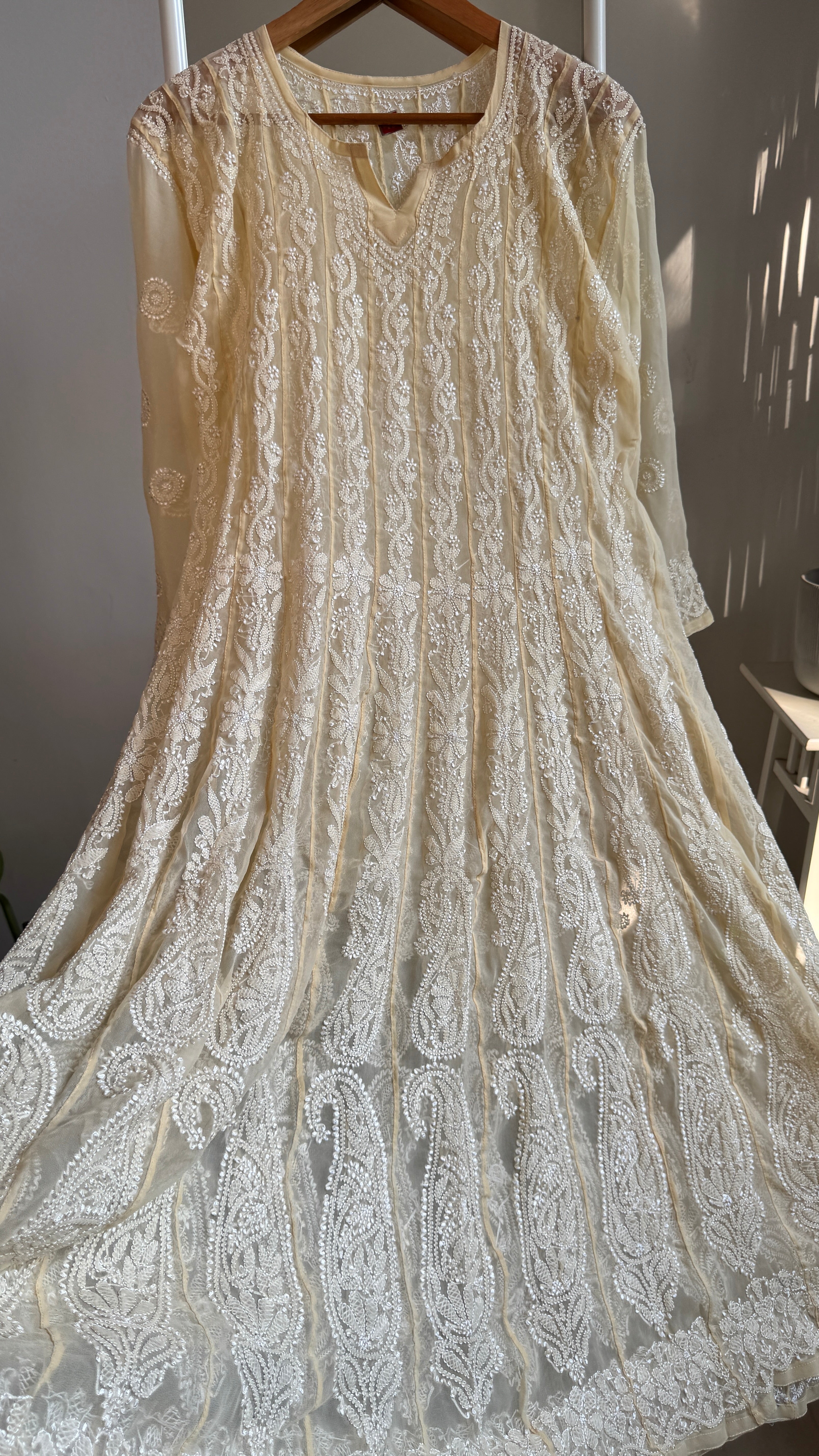 Georgette Chikankari Anarkali - Beige