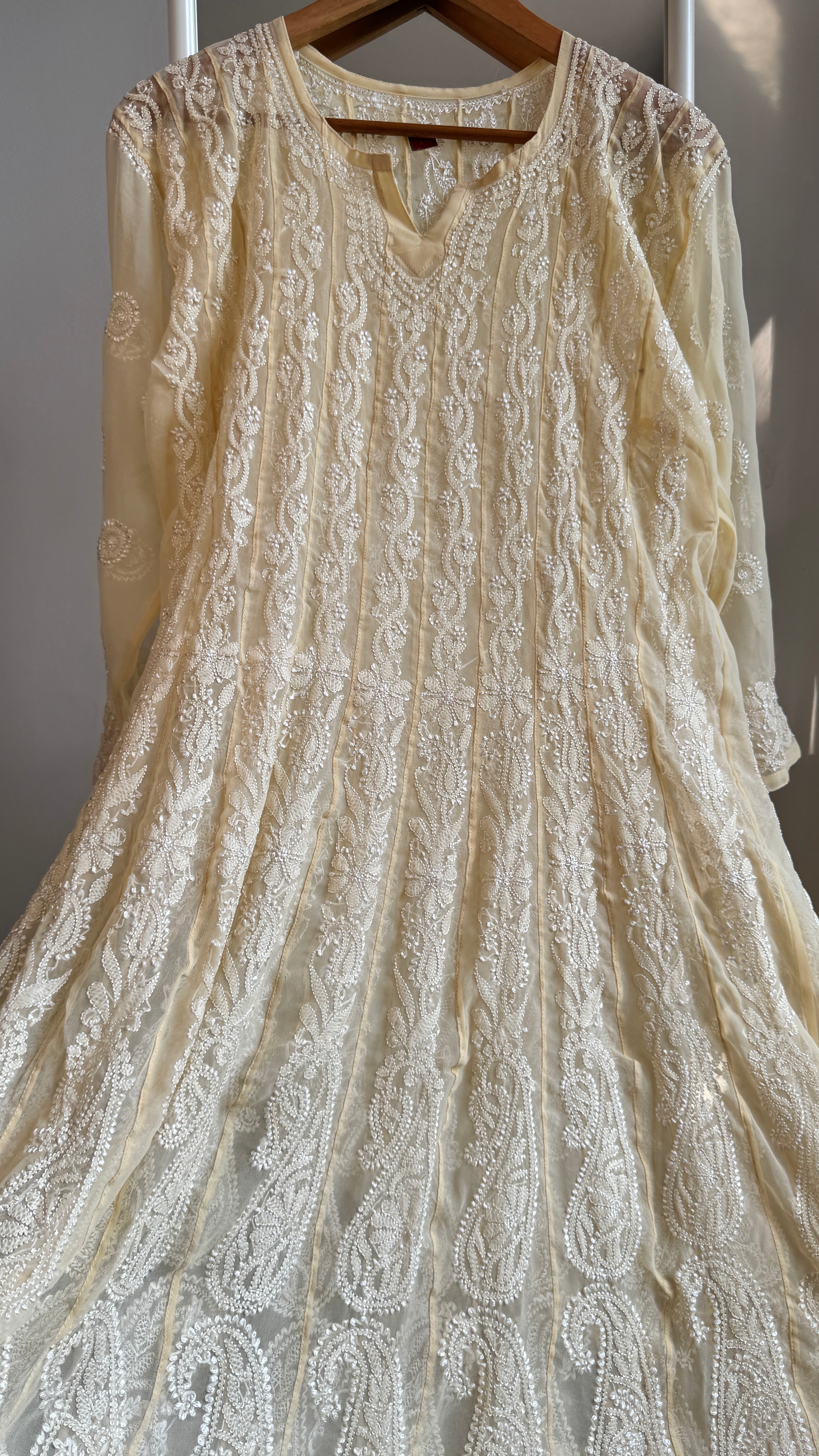 Georgette Chikankari Anarkali - Beige