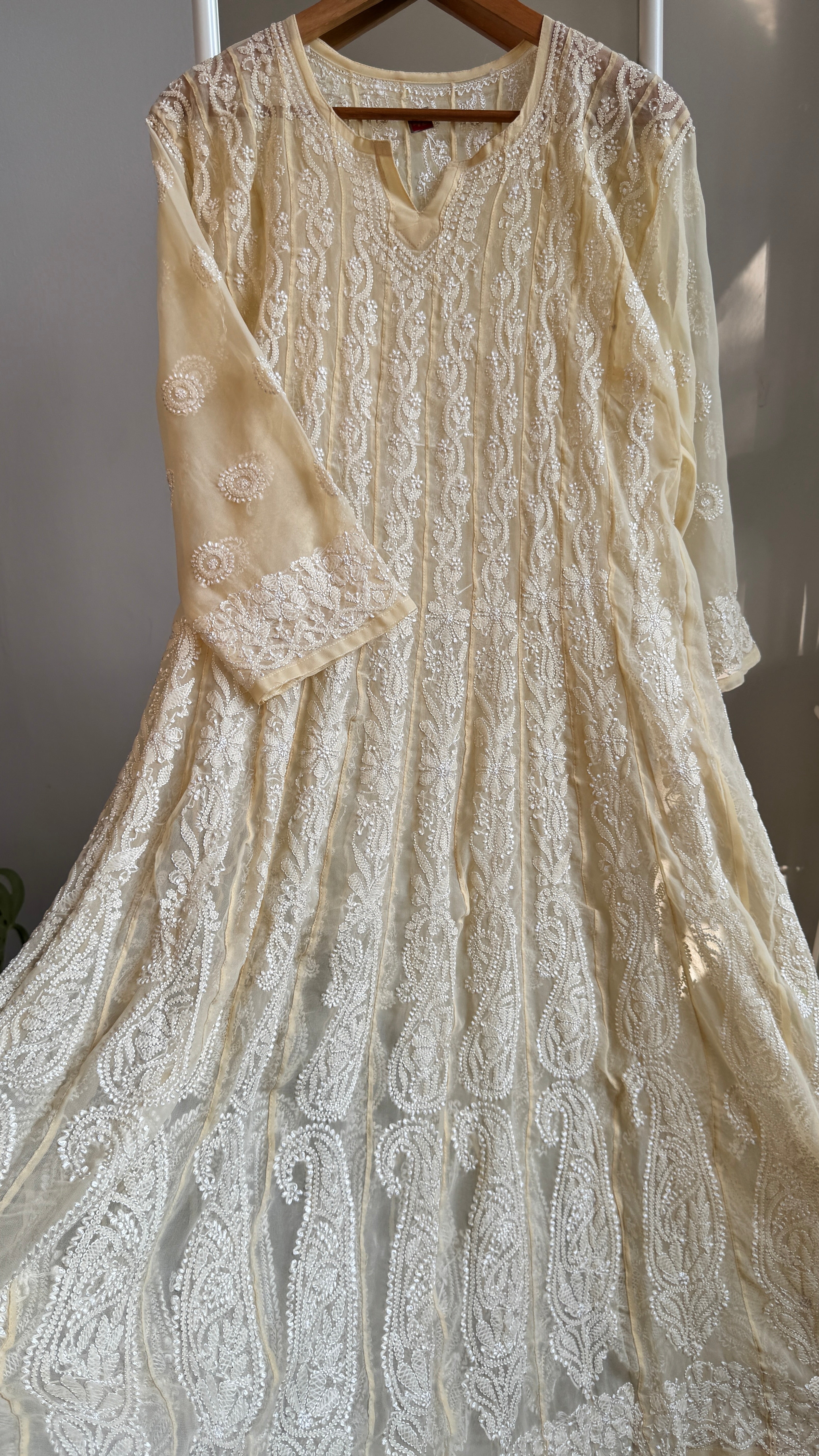 Georgette Chikankari Anarkali - Beige