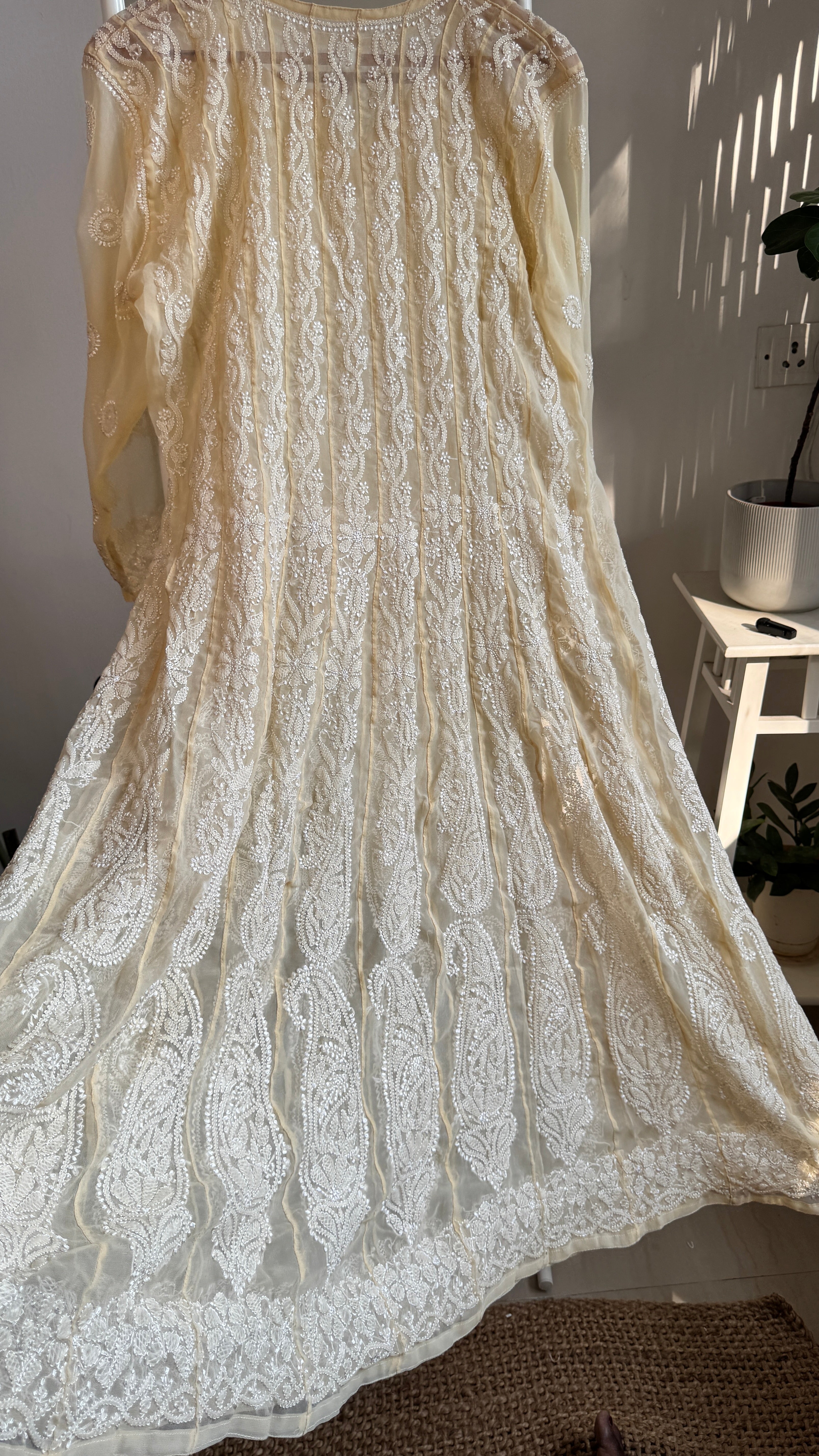 Georgette Chikankari Anarkali - Beige