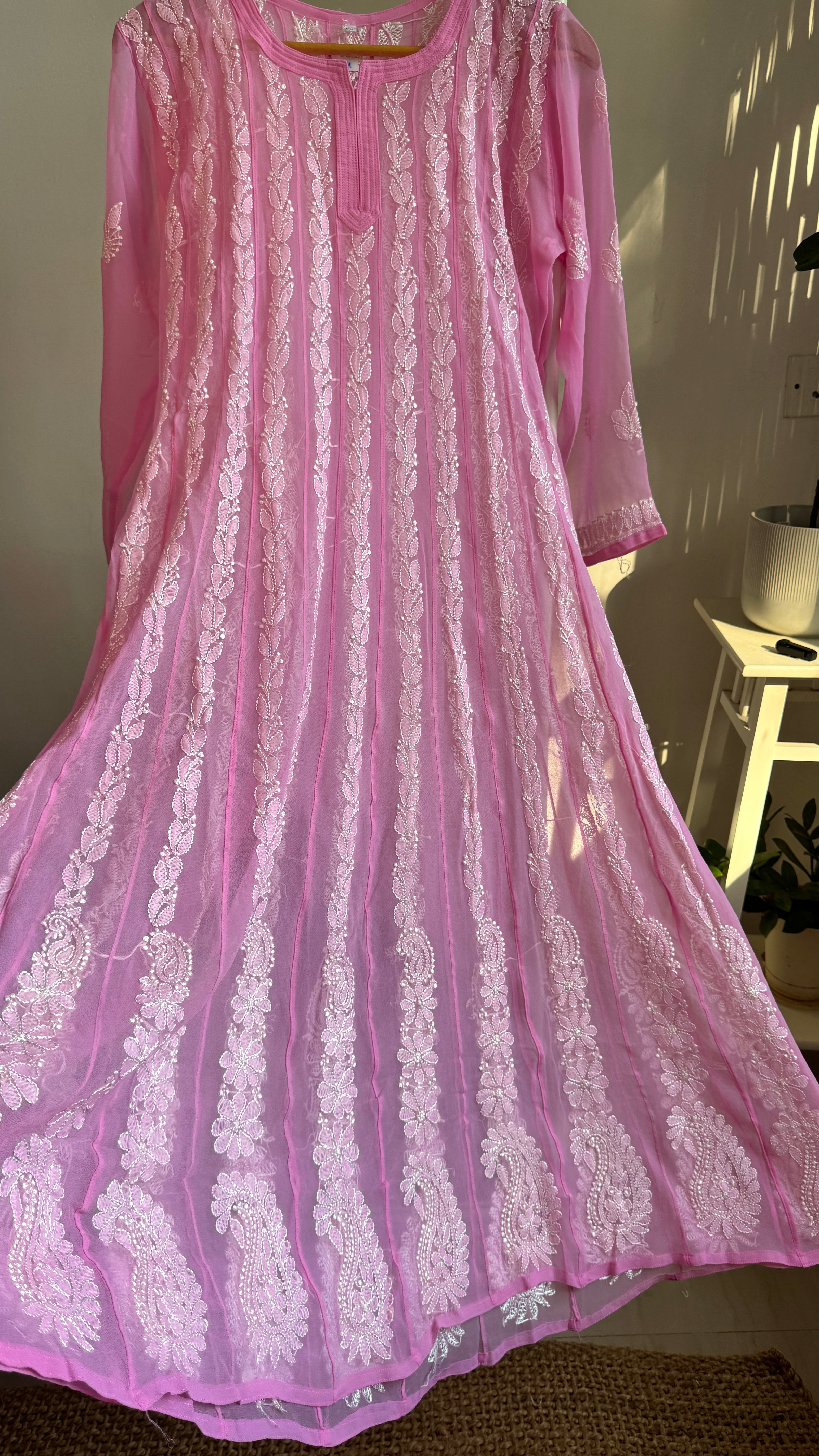 Georgette Chikankari Anarkali - Pink