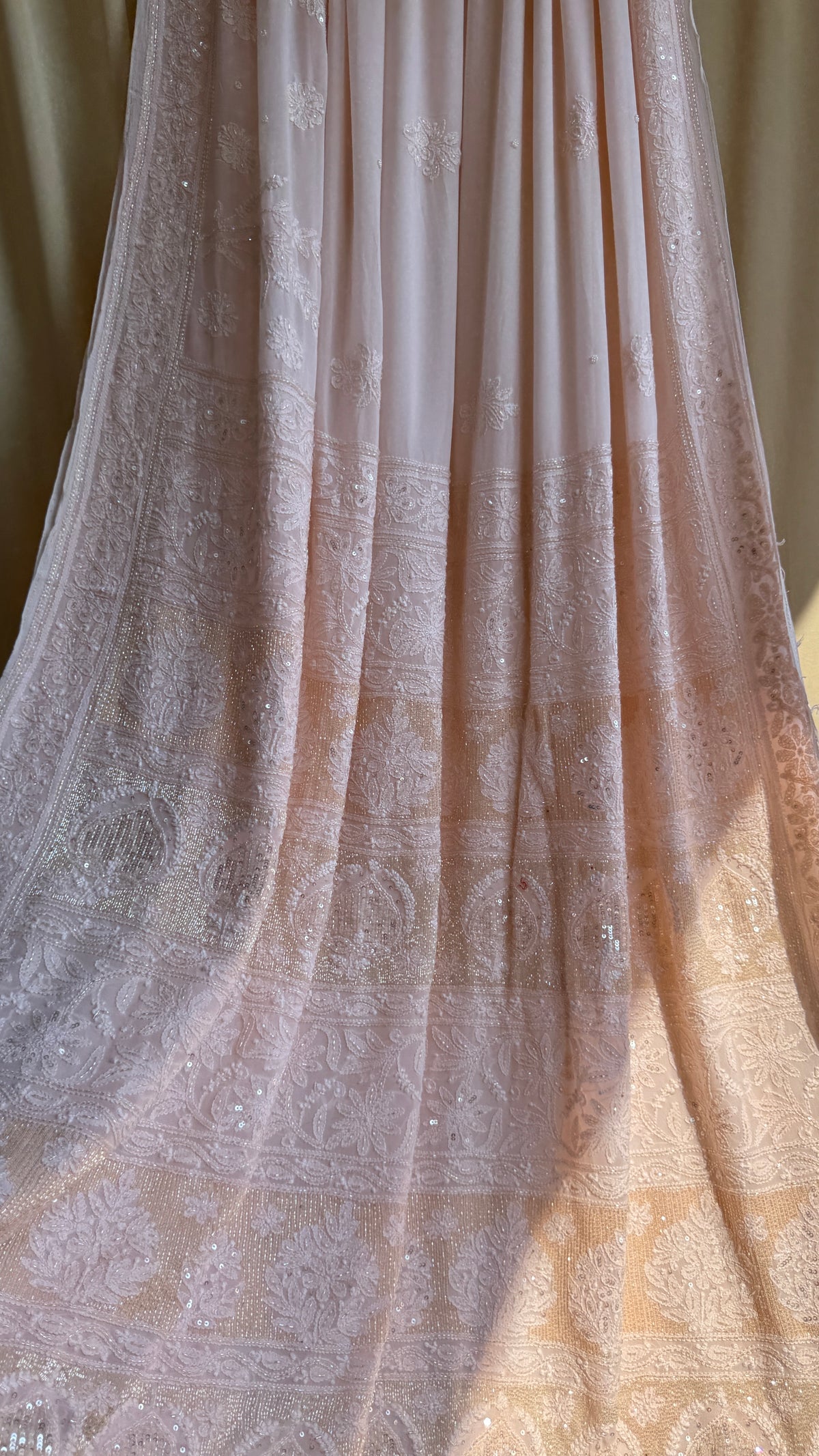 Viscose Chikankari saree with Pearl embellishments -Peach