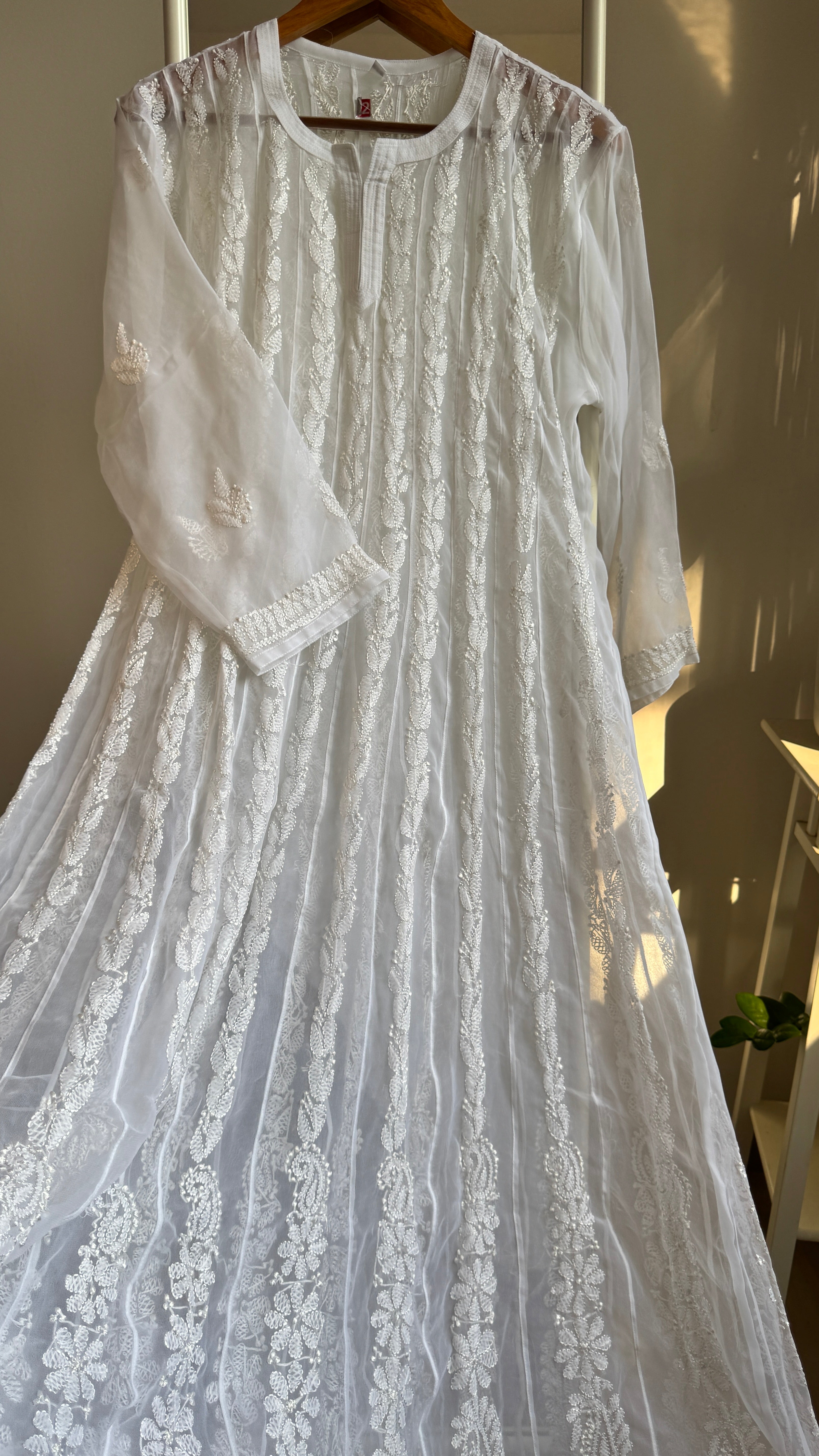 Georgette Chikankari Anarkali - White