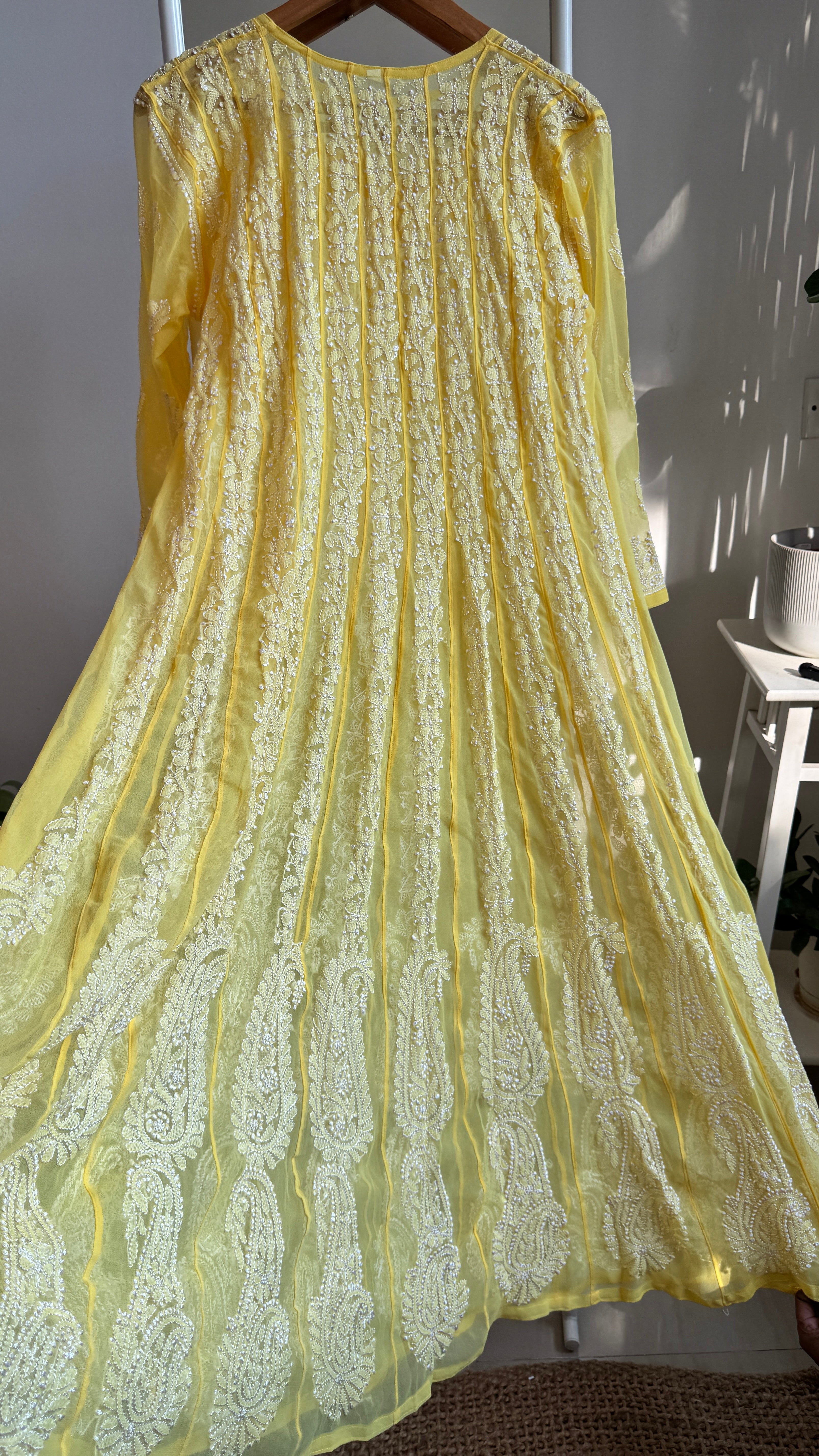 Georgette Chikankari Anarkali - Yellow
