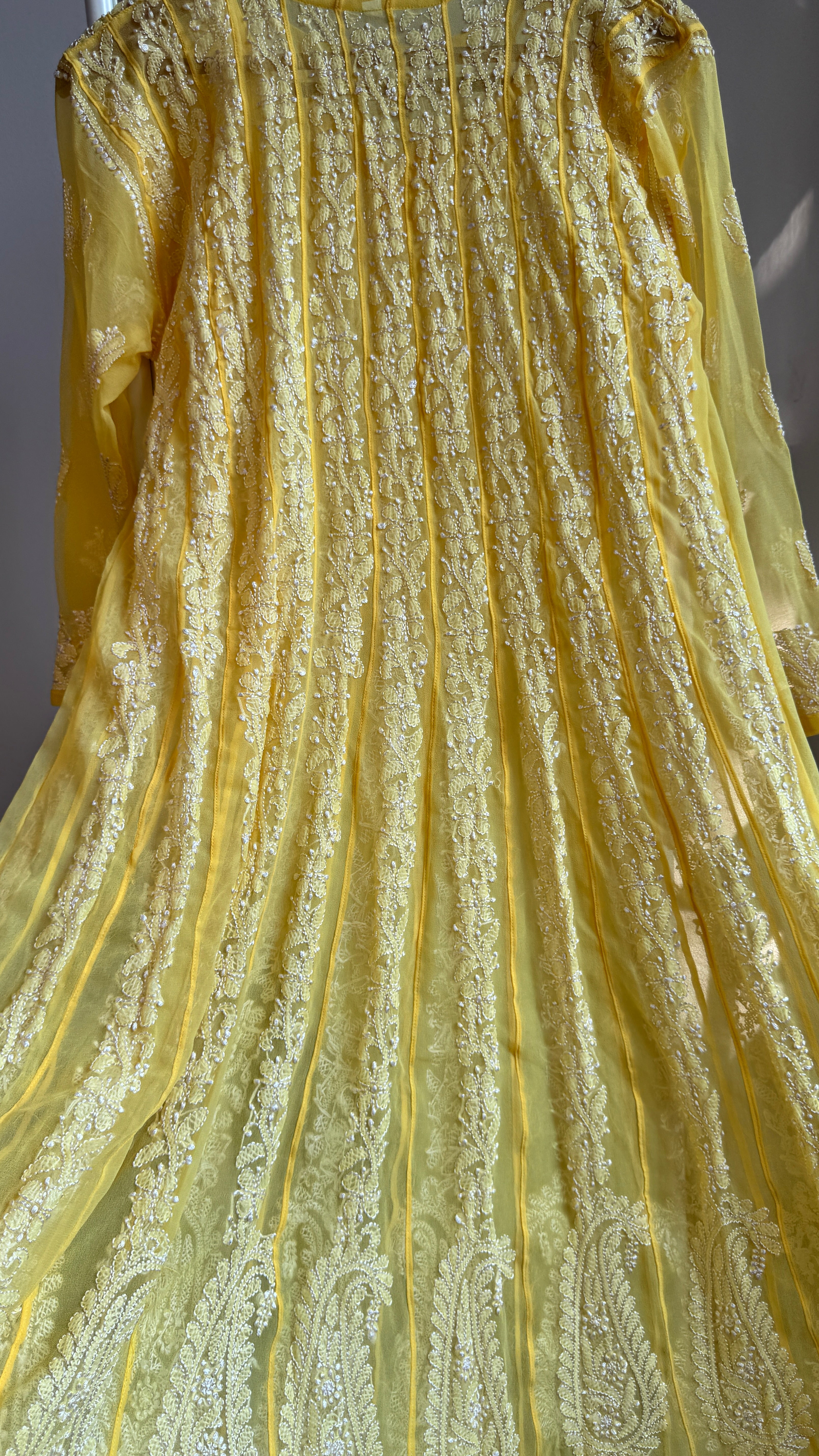 Georgette Chikankari Anarkali - Yellow