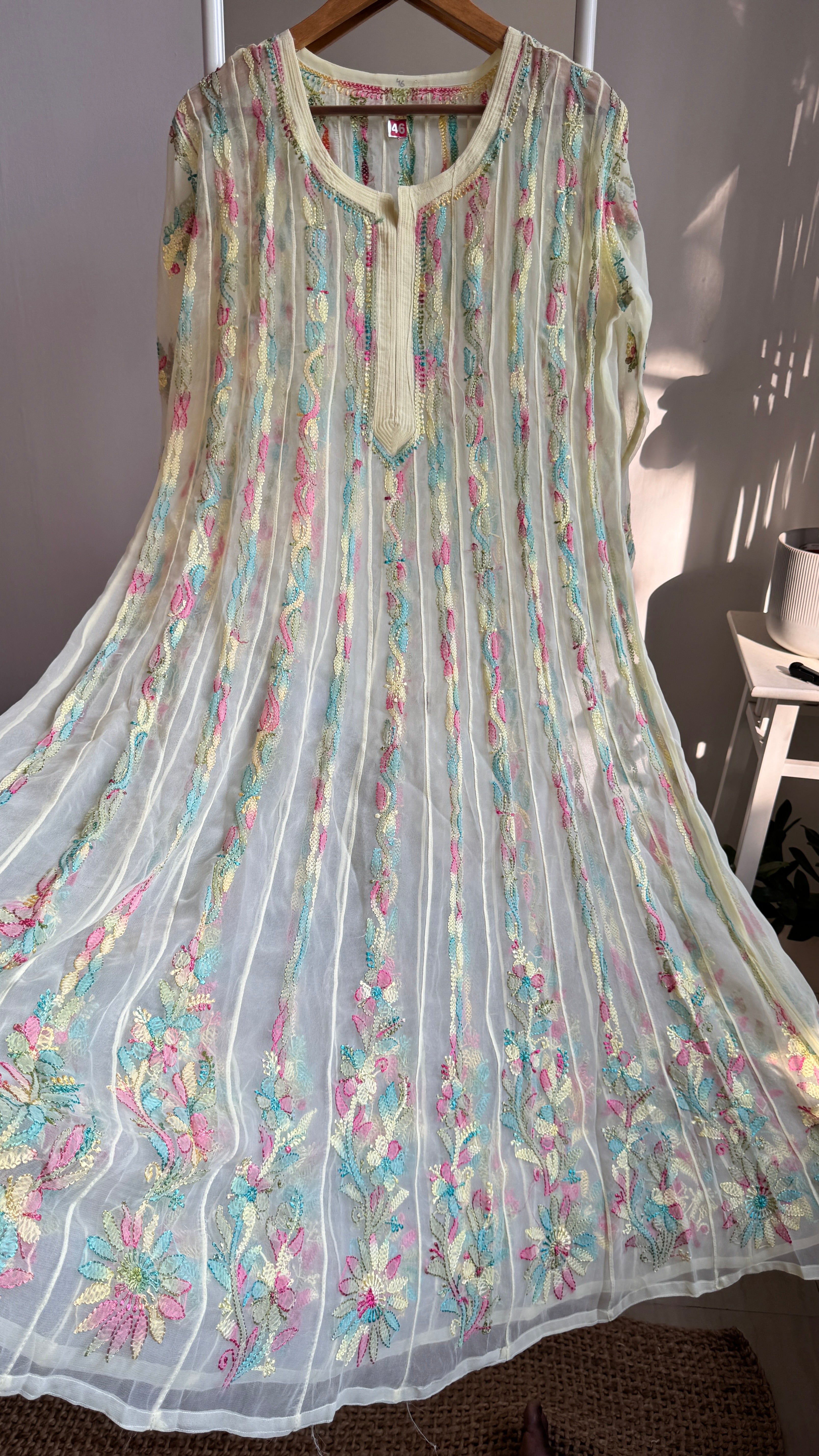 Georgette Chikankari Anarkali - Lemon Yellow