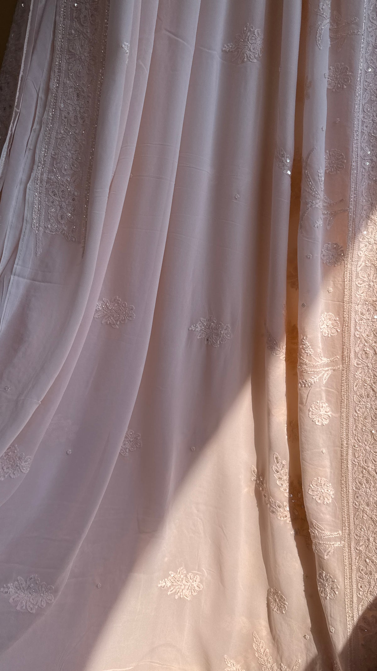 Viscose Chikankari saree with Pearl embellishments -Peach