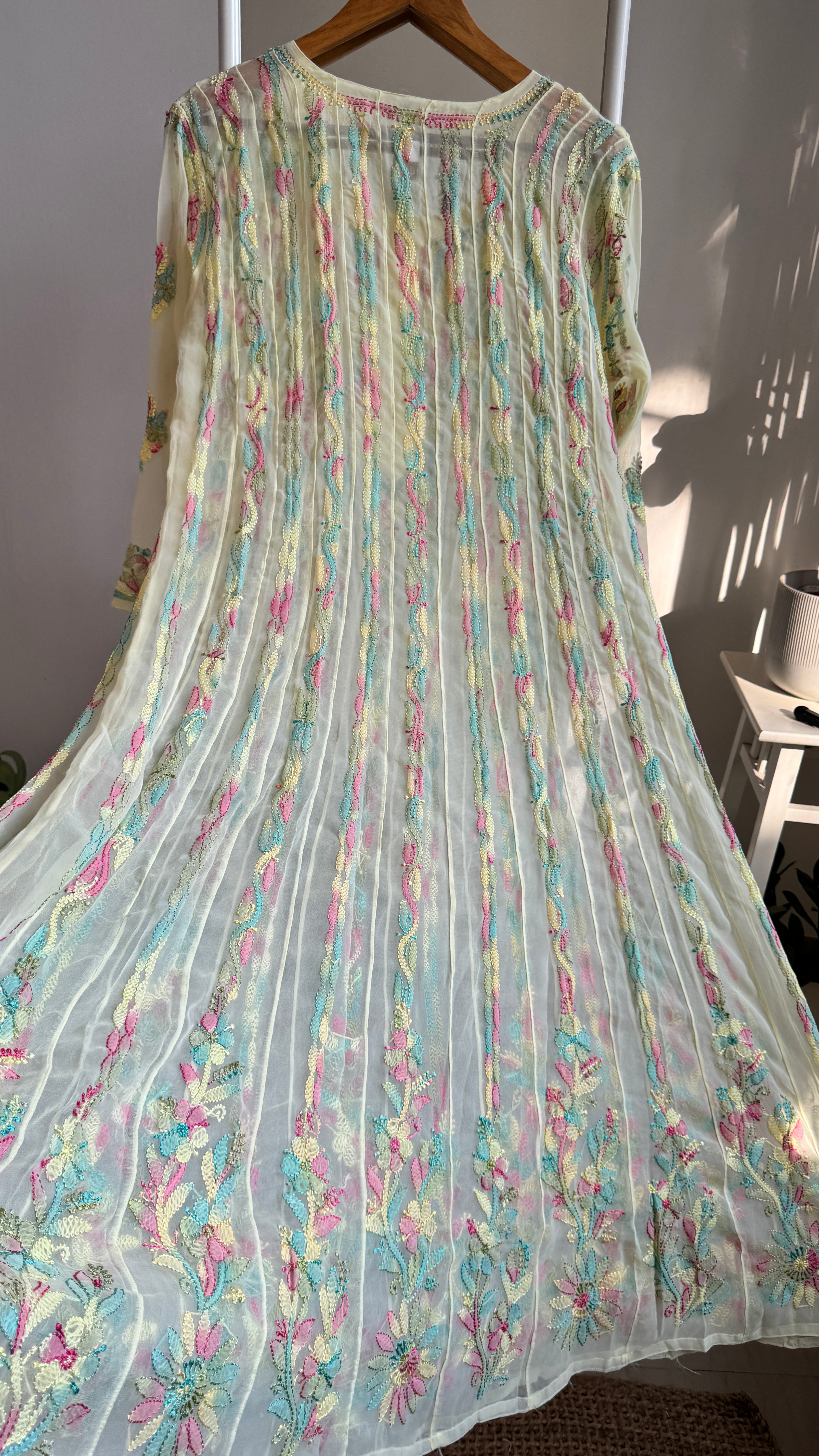 Georgette Chikankari Anarkali - Lemon Yellow