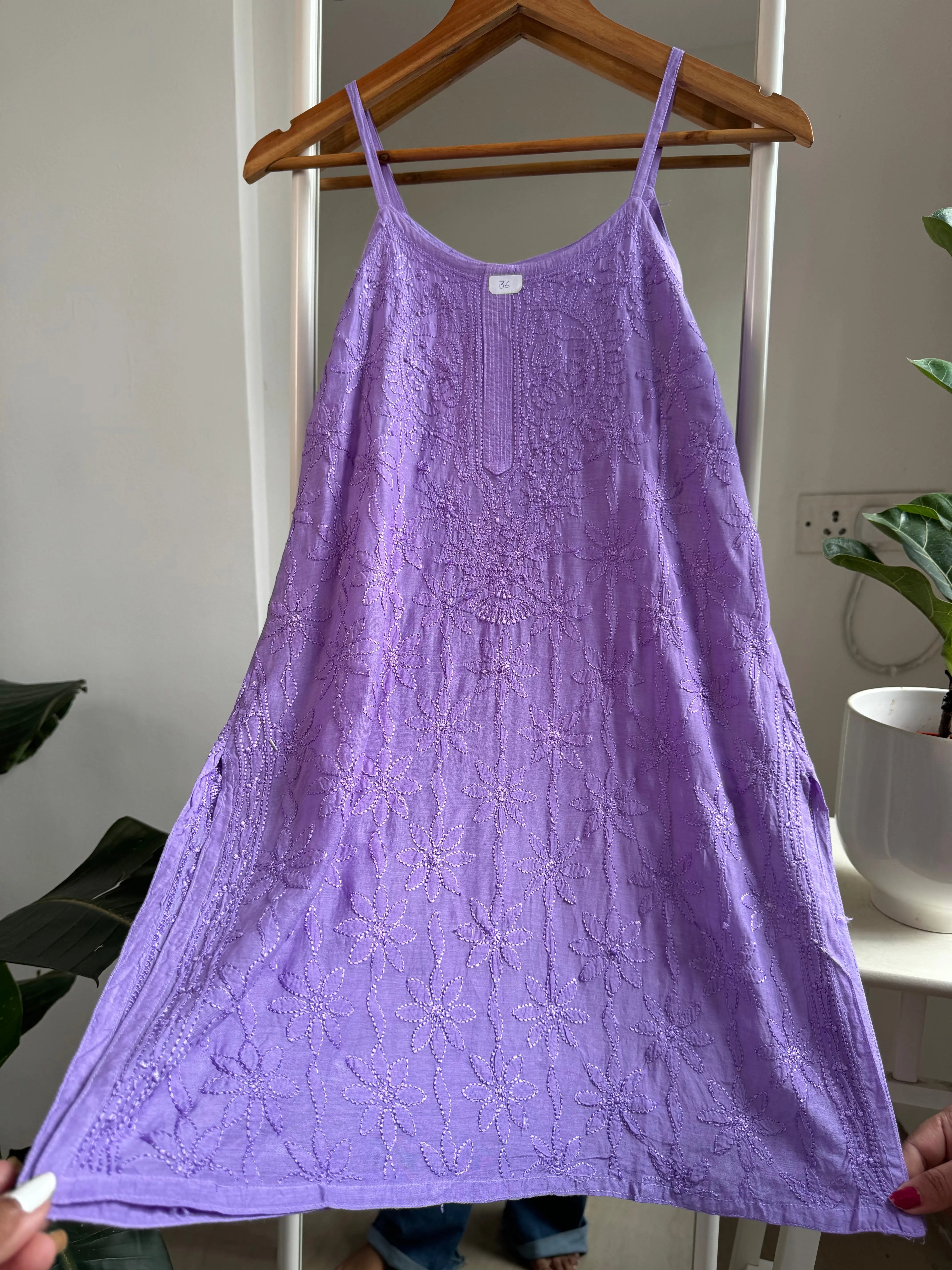 Muslin Chikankari Noodle Strap short Top - Lavander ARIAA CHIKANKARI