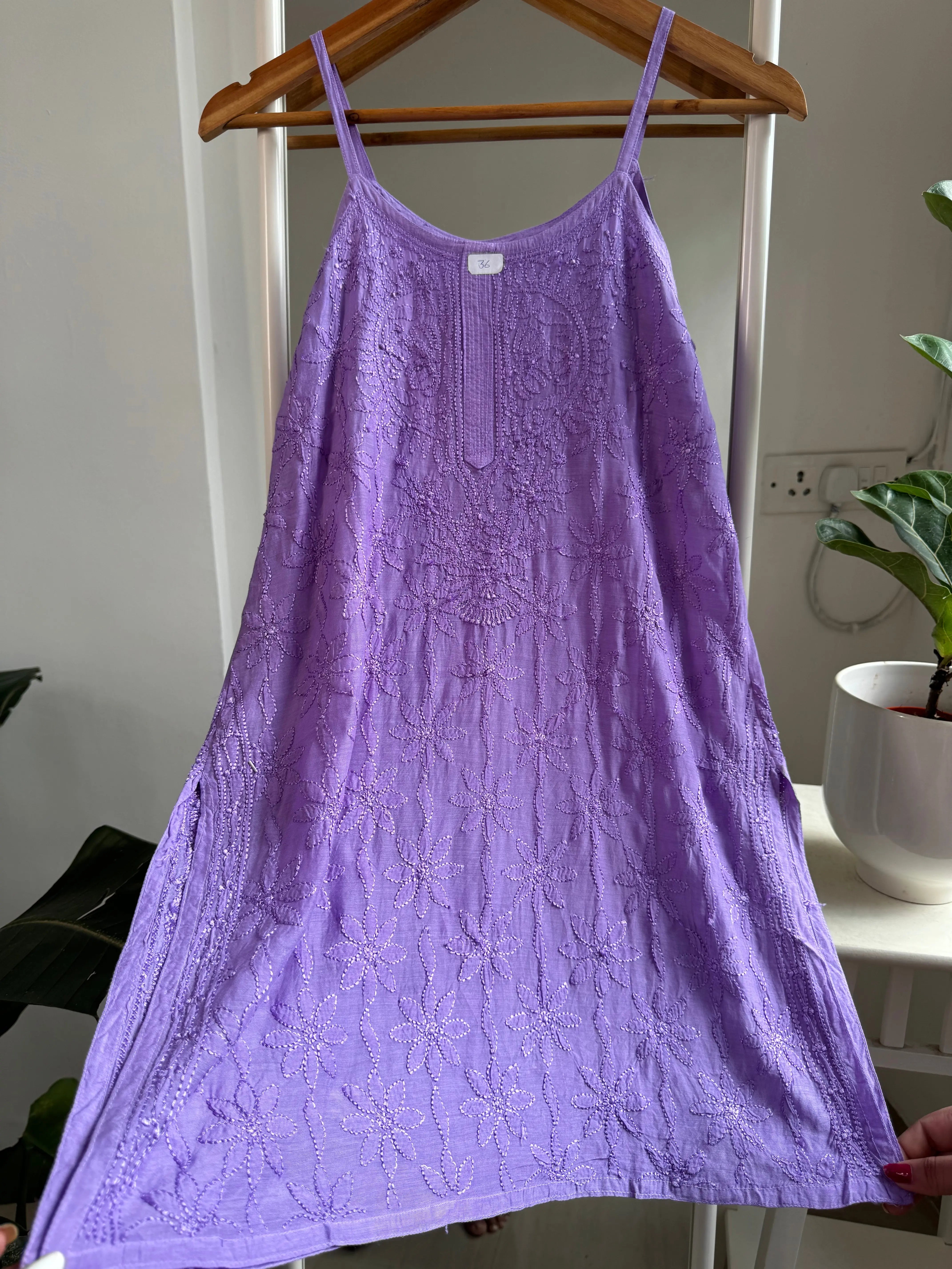 Muslin Chikankari Noodle Strap short Top - Lavander ARIAA CHIKANKARI