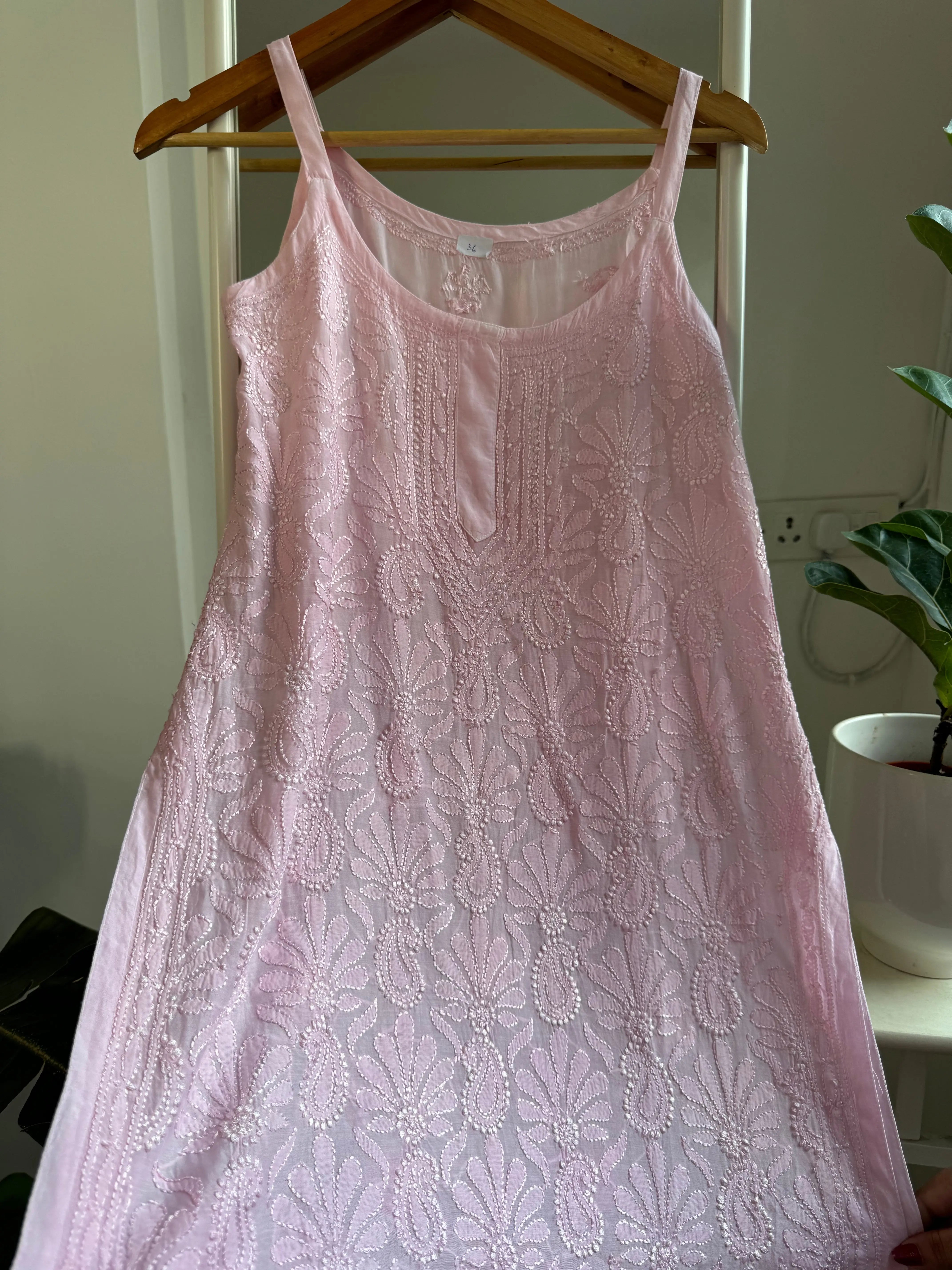 Muslin Chikankari Noodle Strap short Top - Pink ARIAA CHIKANKARI