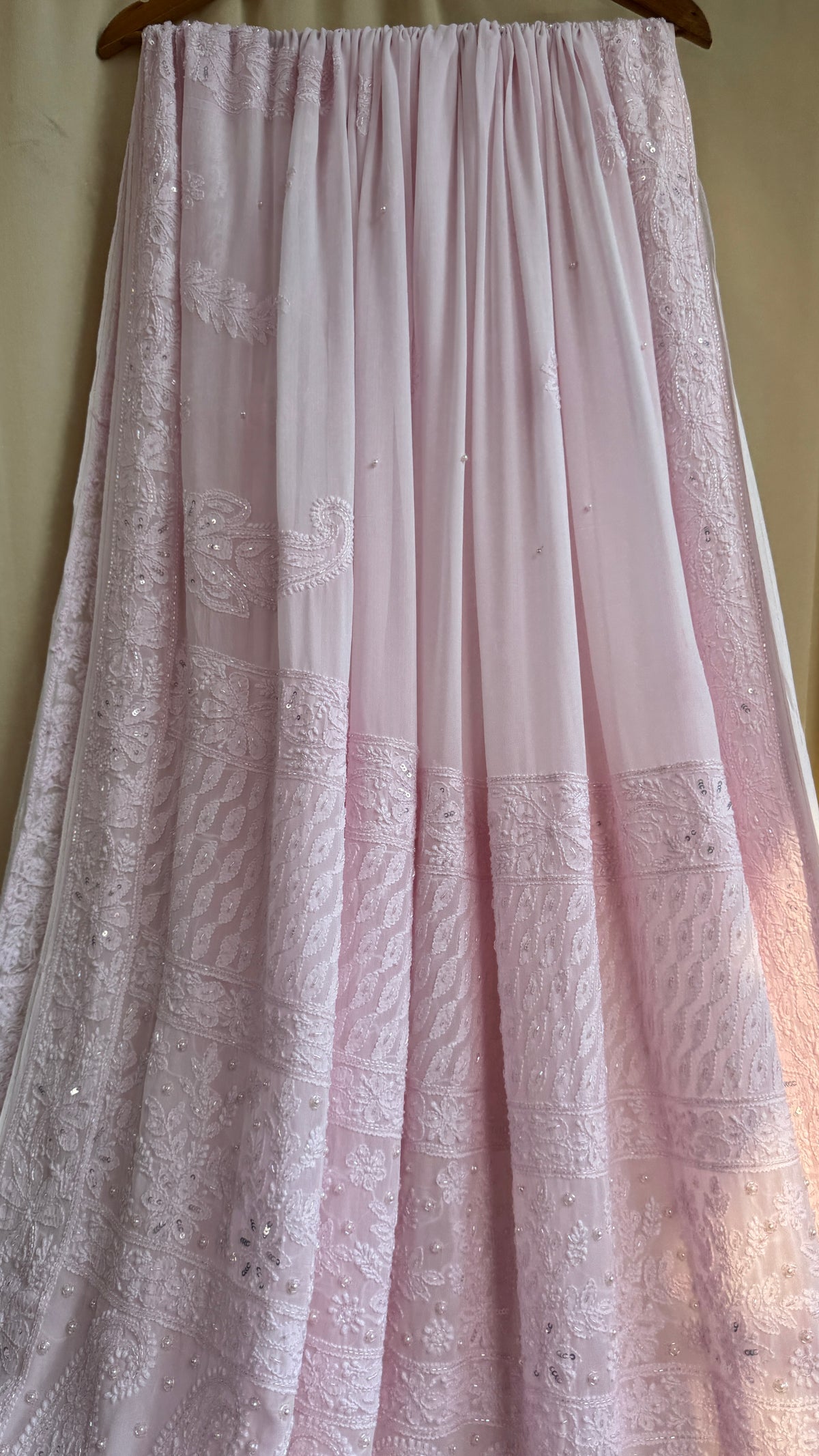 Viscose Chikankari saree with Pearl embellishments - Pink