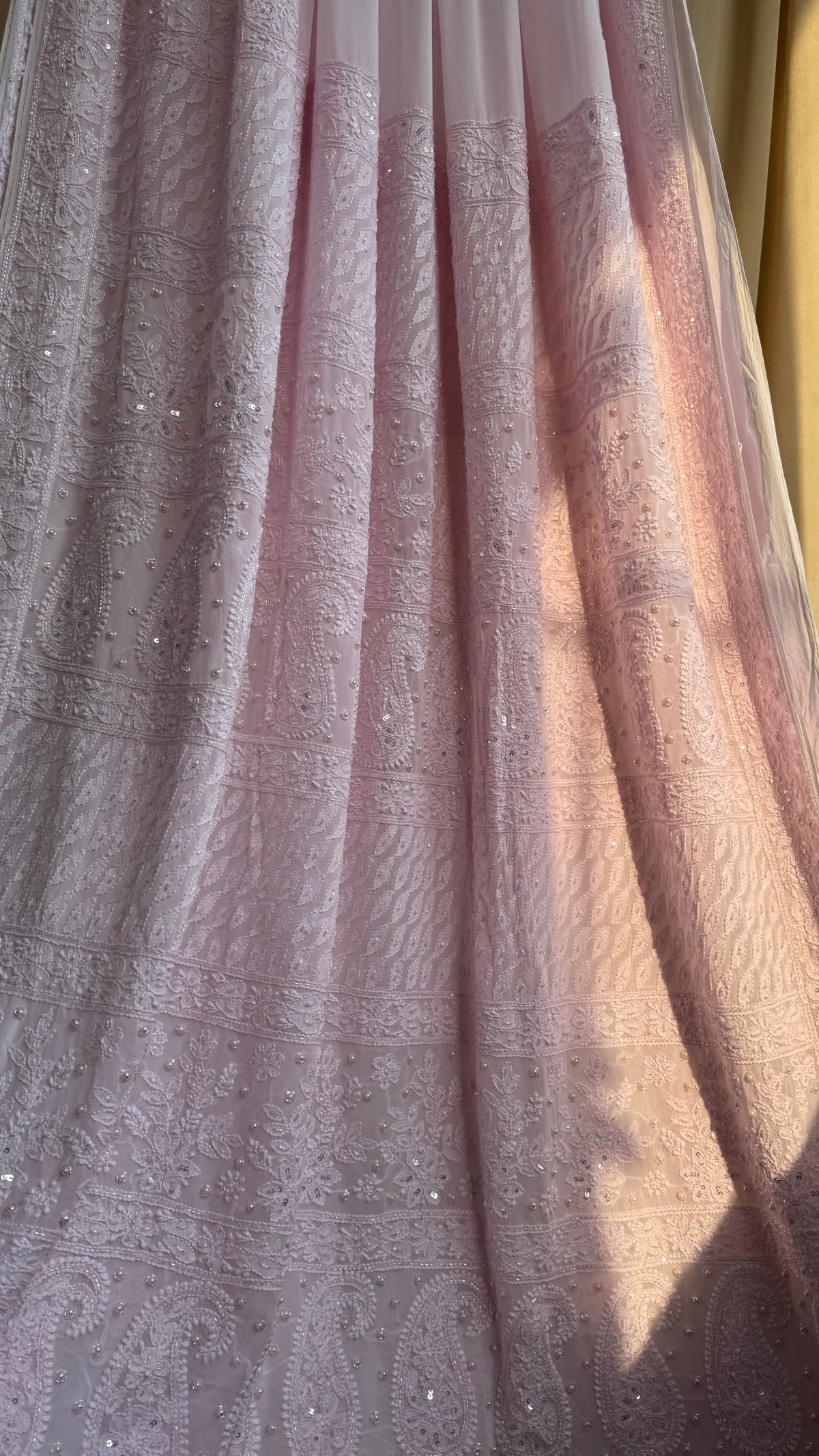Viscose Chikankari saree with Pearl embellishments - Pink