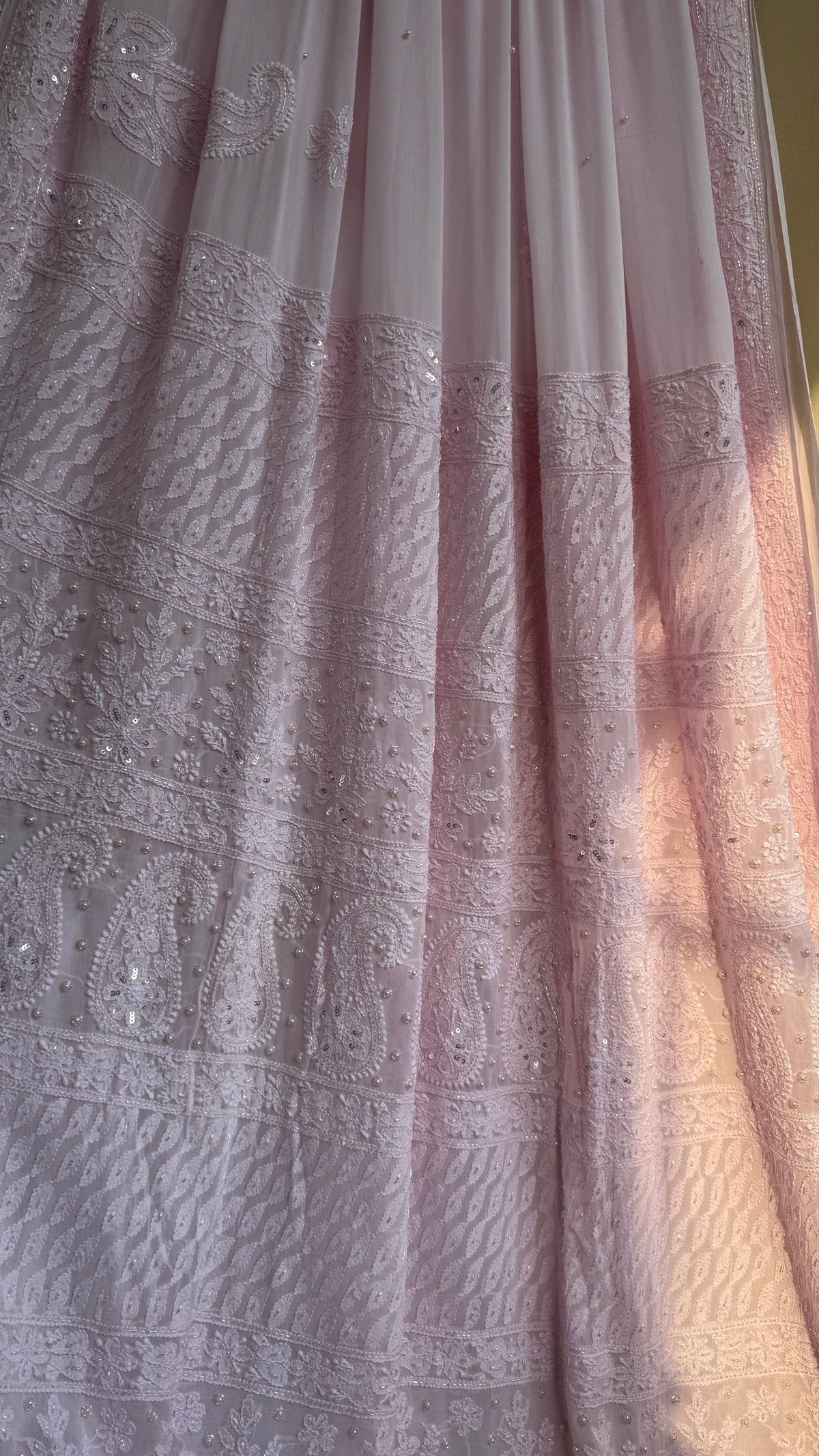 Viscose Chikankari saree with Pearl embellishments - Pink