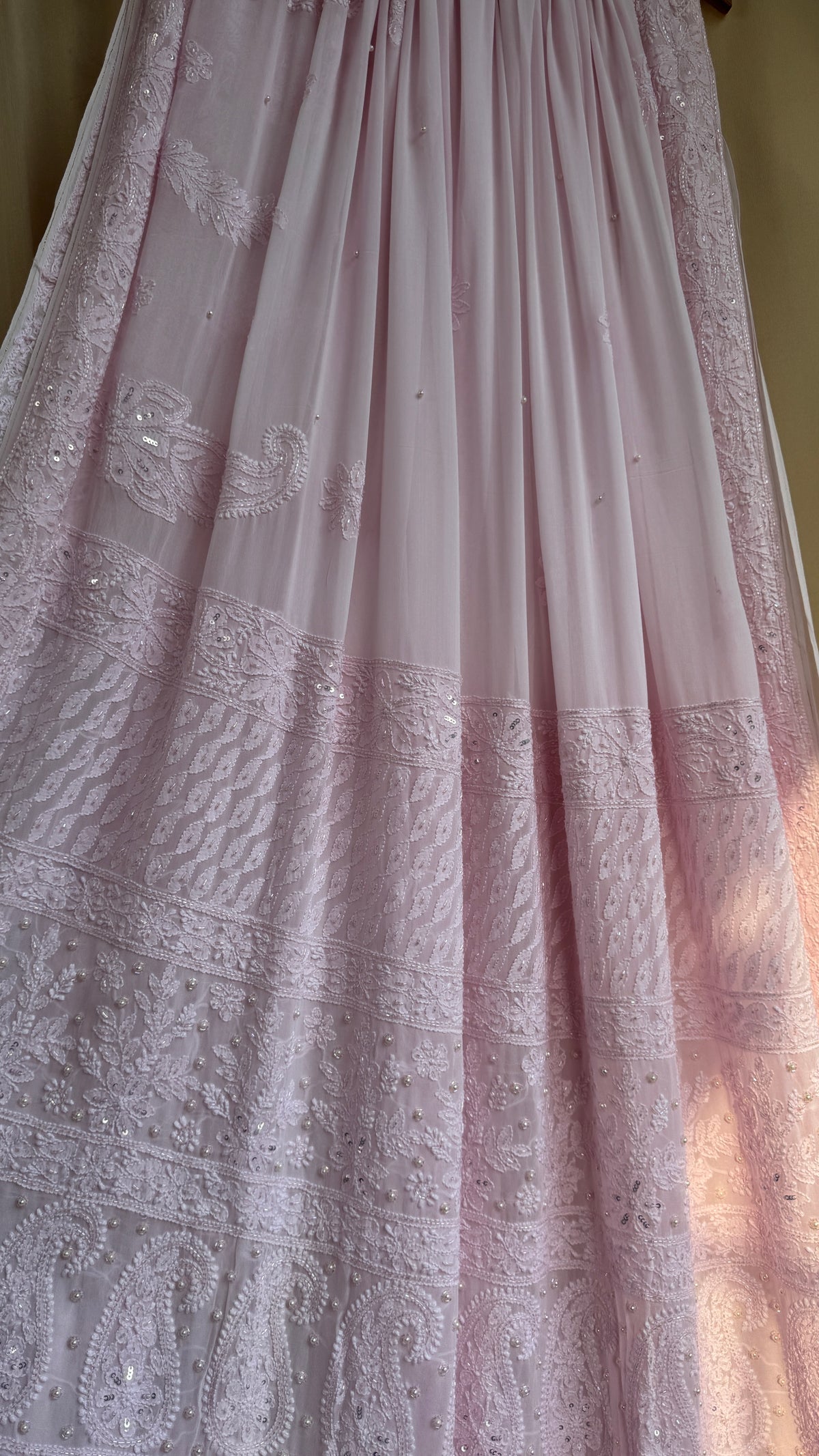 Viscose Chikankari saree with Pearl embellishments - Pink