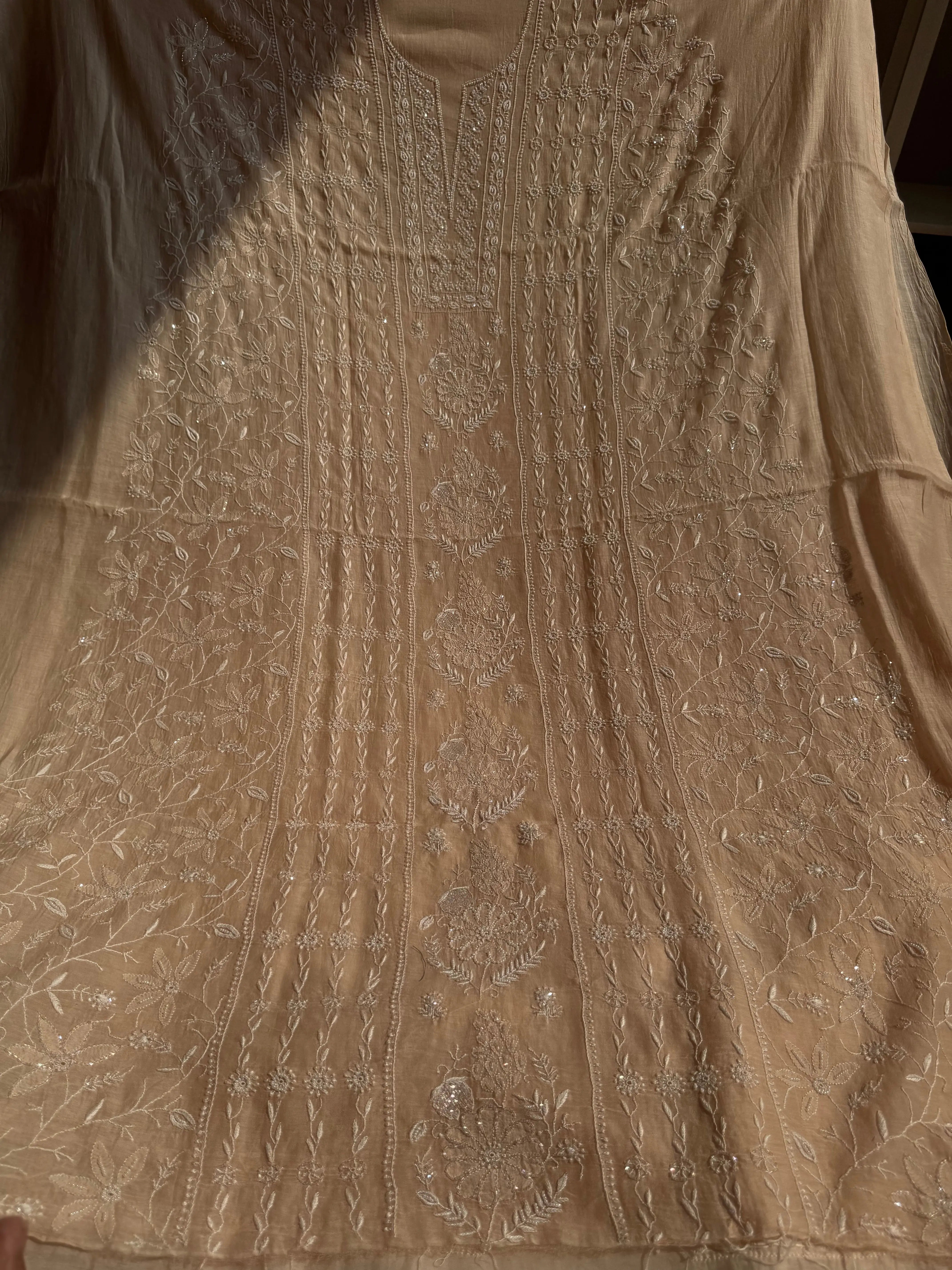 Mul Chanderi Chikankari Set - Peach ARIAA CHIKANKARI