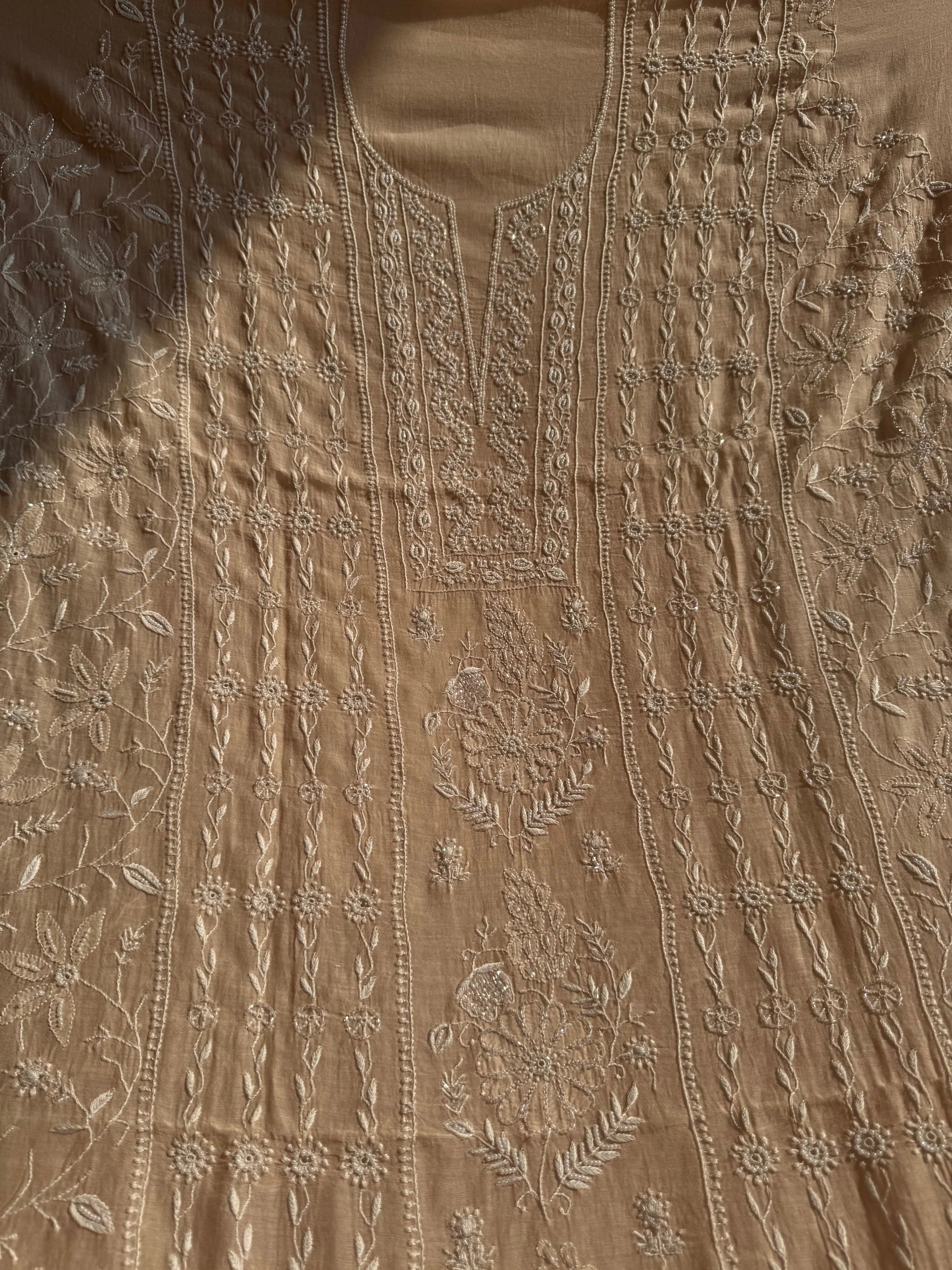 Mul Chanderi Chikankari Set - Peach ARIAA CHIKANKARI