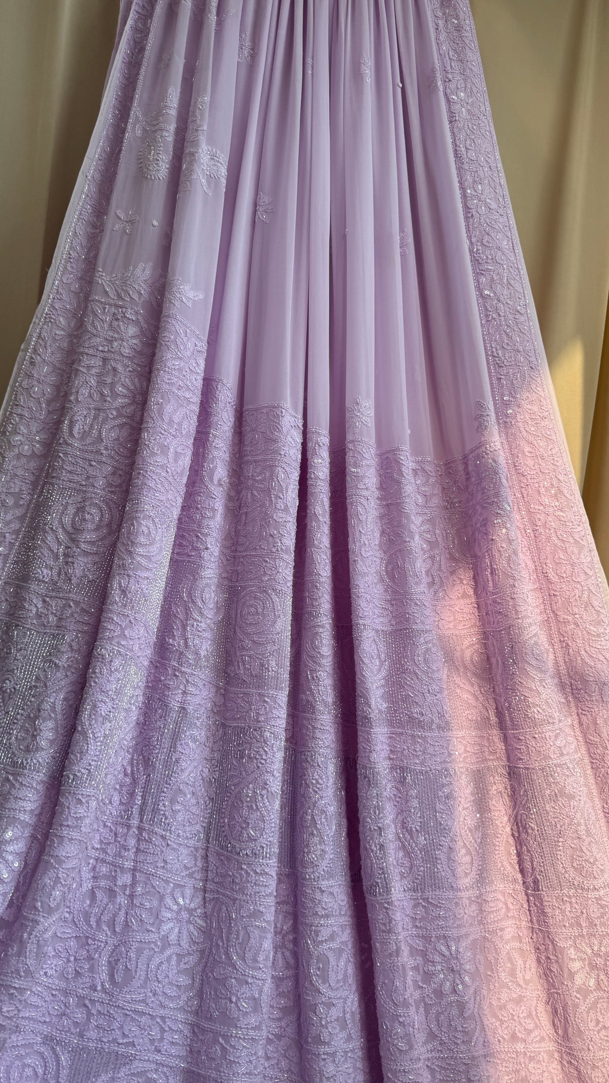 Viscose Lavender Chikankari saree with Pearl embellishments