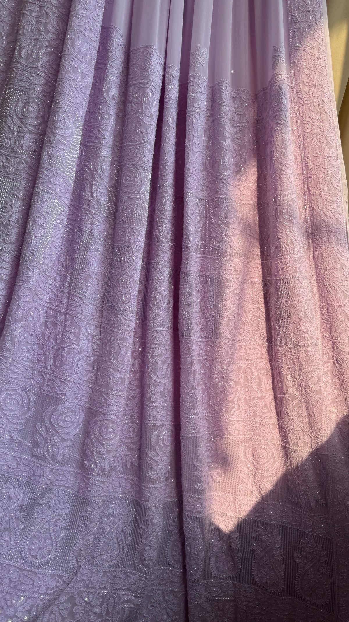 Viscose Lavender Chikankari saree with Pearl embellishments