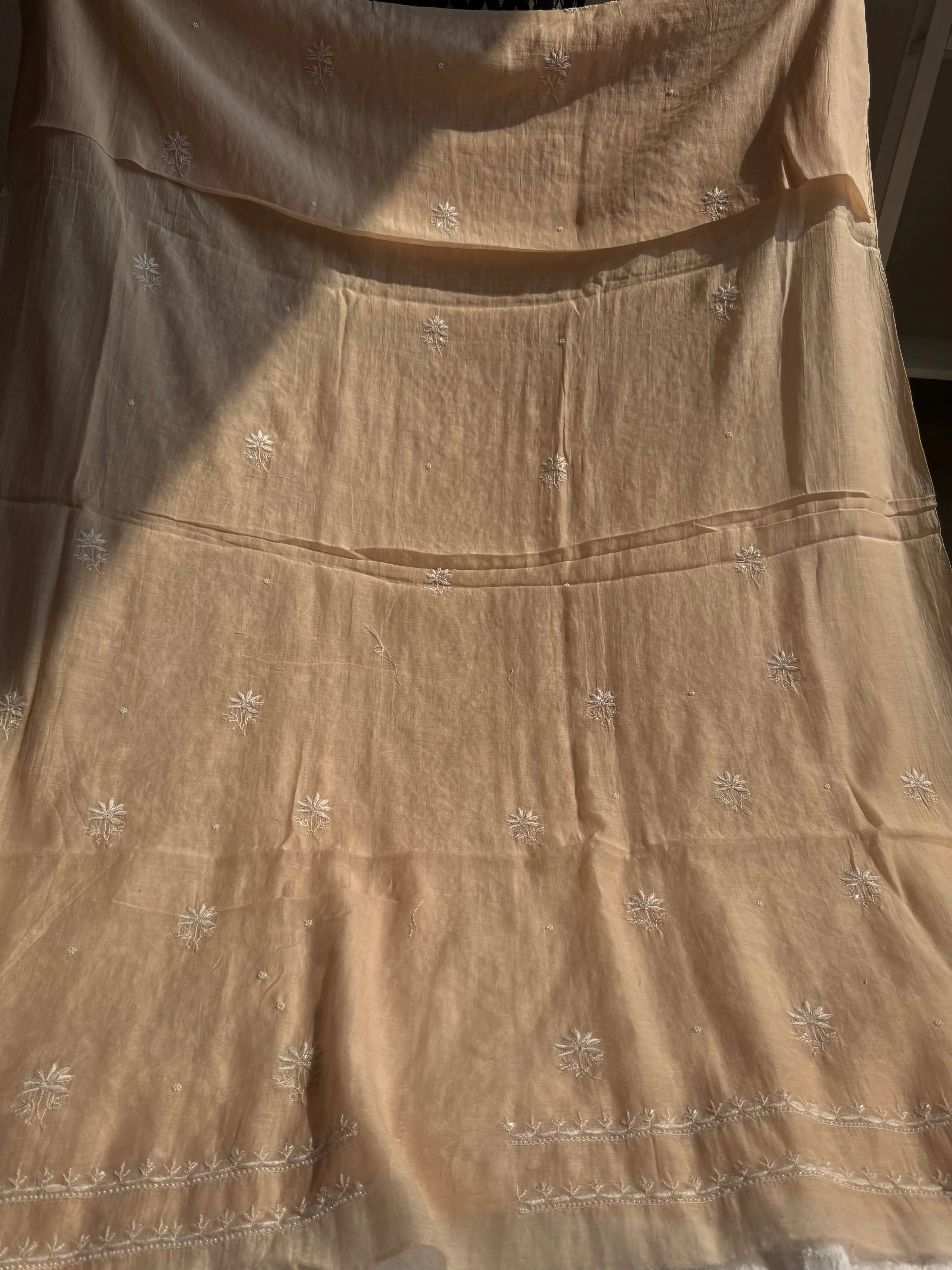 Mul Chanderi Chikankari Set - Peach ARIAA CHIKANKARI