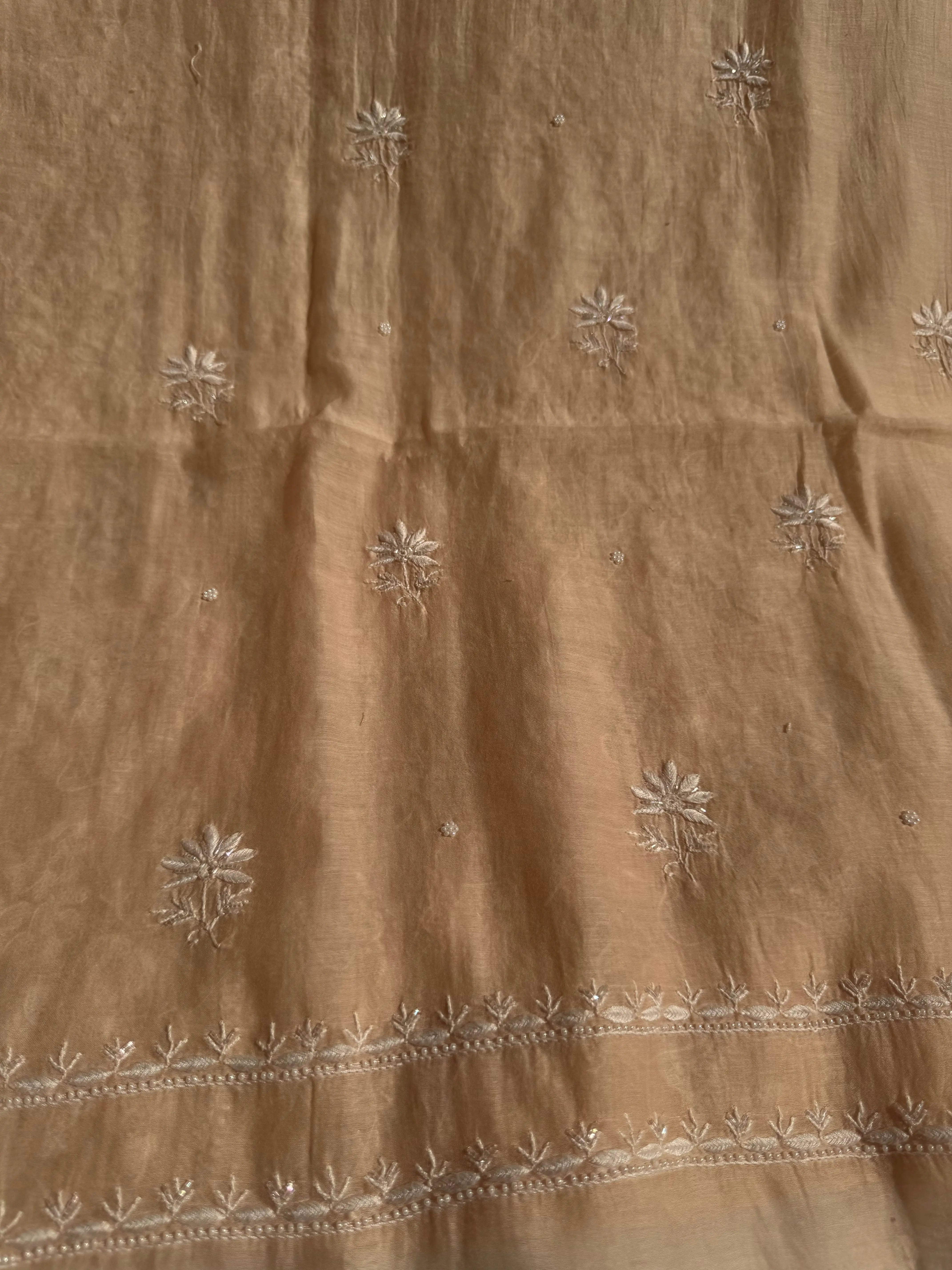 Mul Chanderi Chikankari Set - Peach ARIAA CHIKANKARI