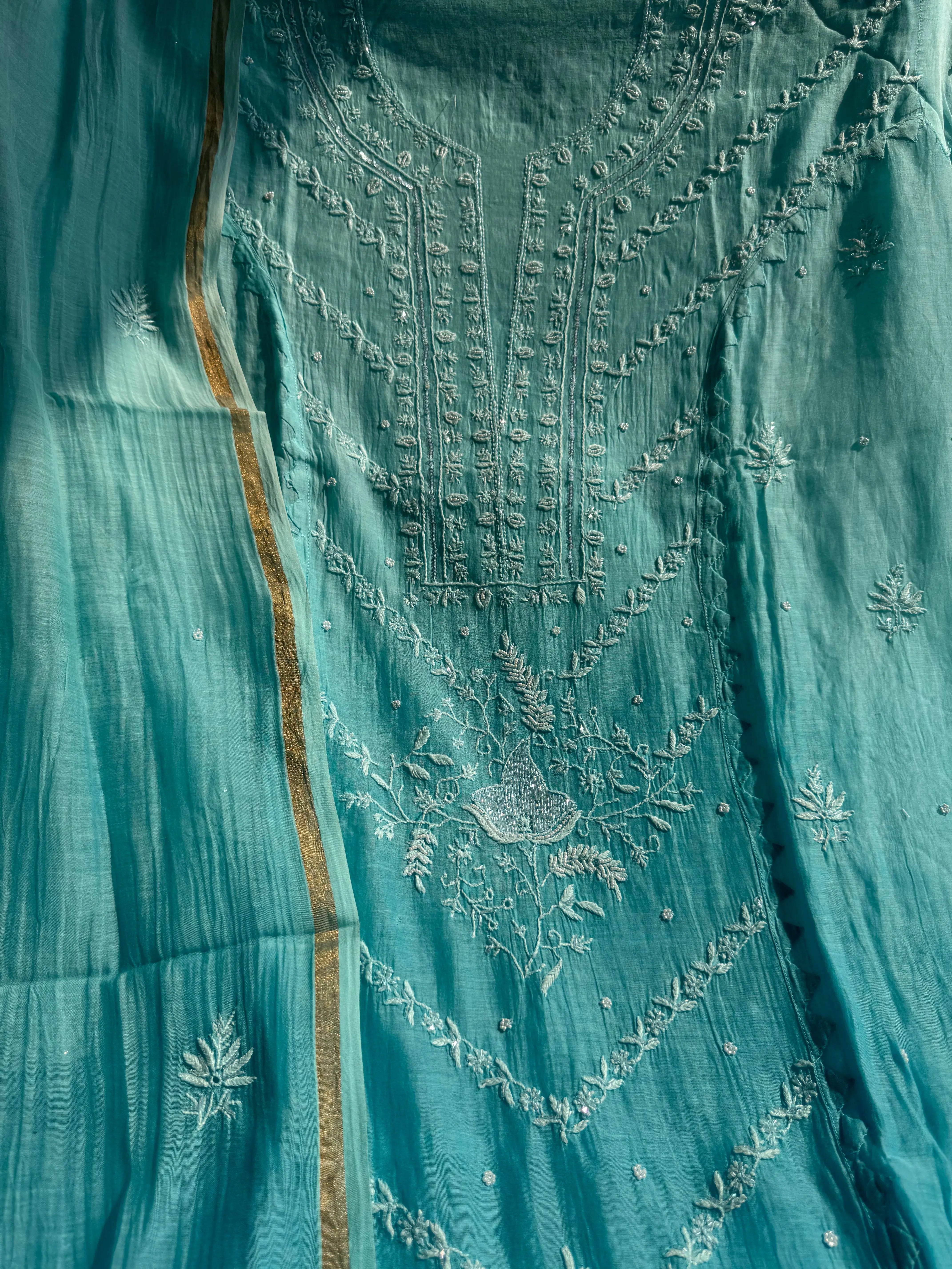 Mul Chanderi Chikankari Anarkali - Blue Ombre ARIAA CHIKANKARI
