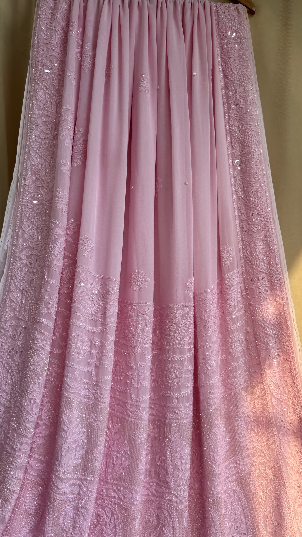 Viscose Chikankari saree with Pearl embellishments - Pink