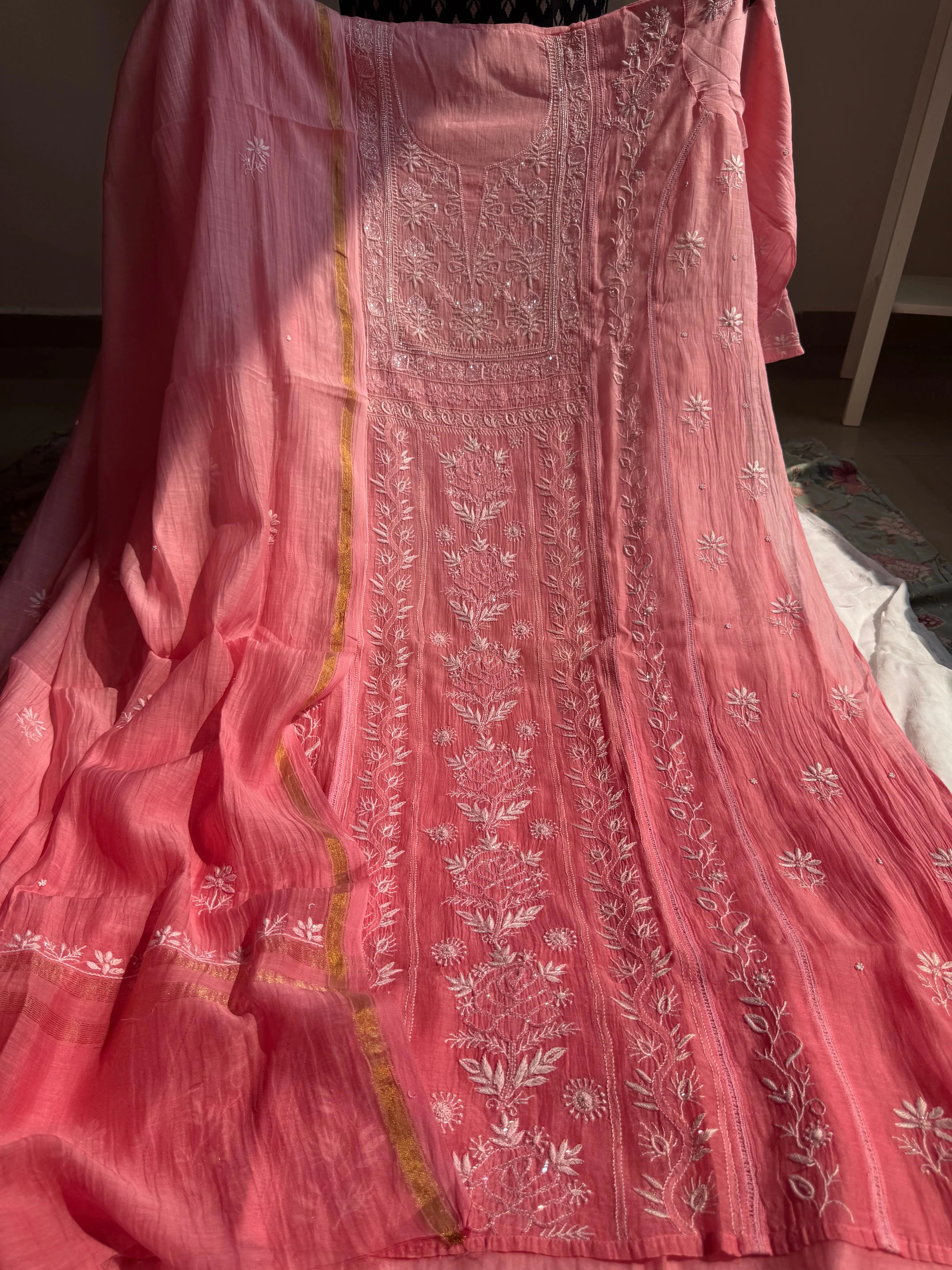 Mul Chanderi Chikankari Anarkali - Beige Ombre (Copy) ARIAA CHIKANKARI