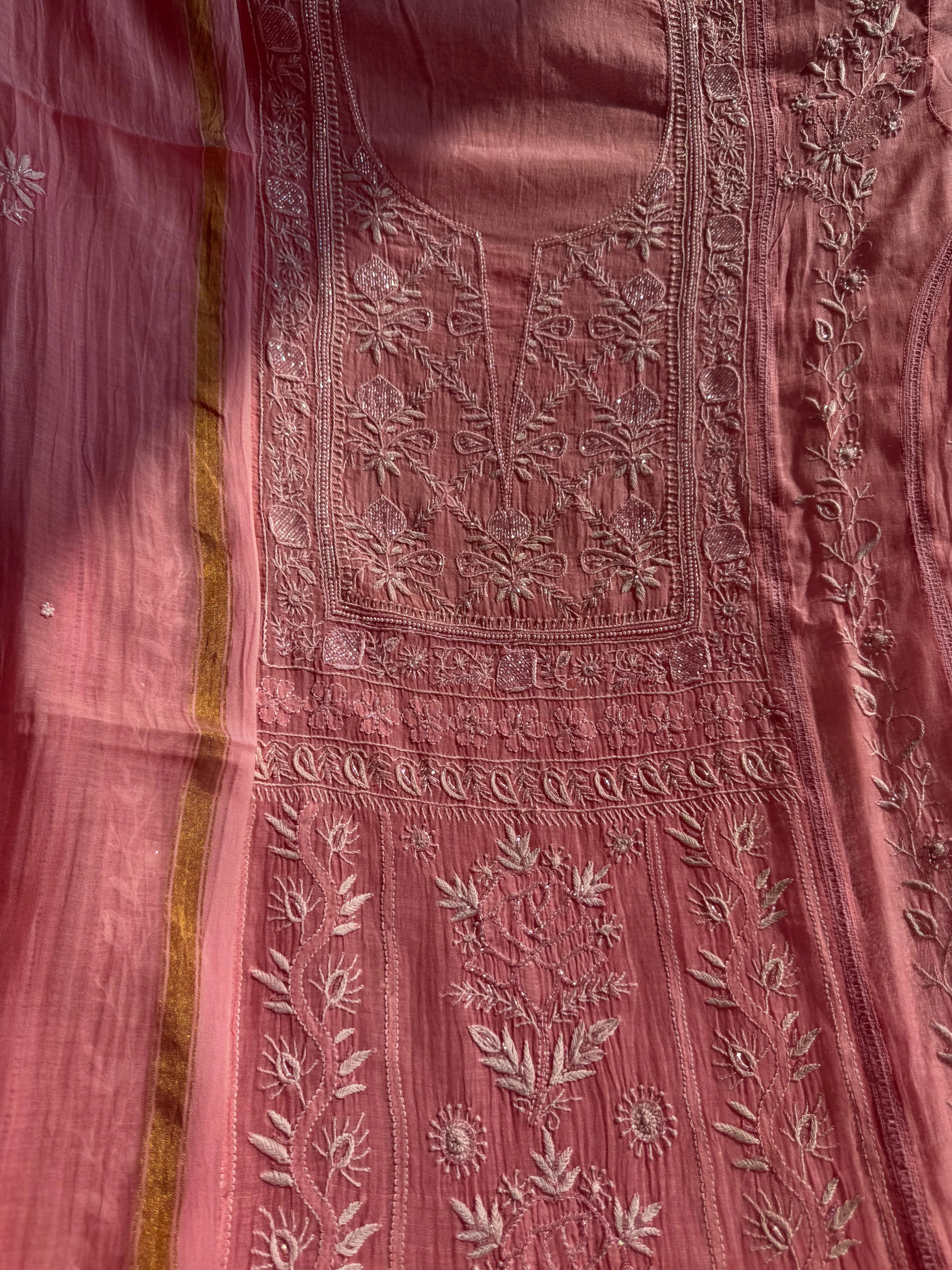 Mul Chanderi Chikankari Anarkali - Beige Ombre (Copy) ARIAA CHIKANKARI