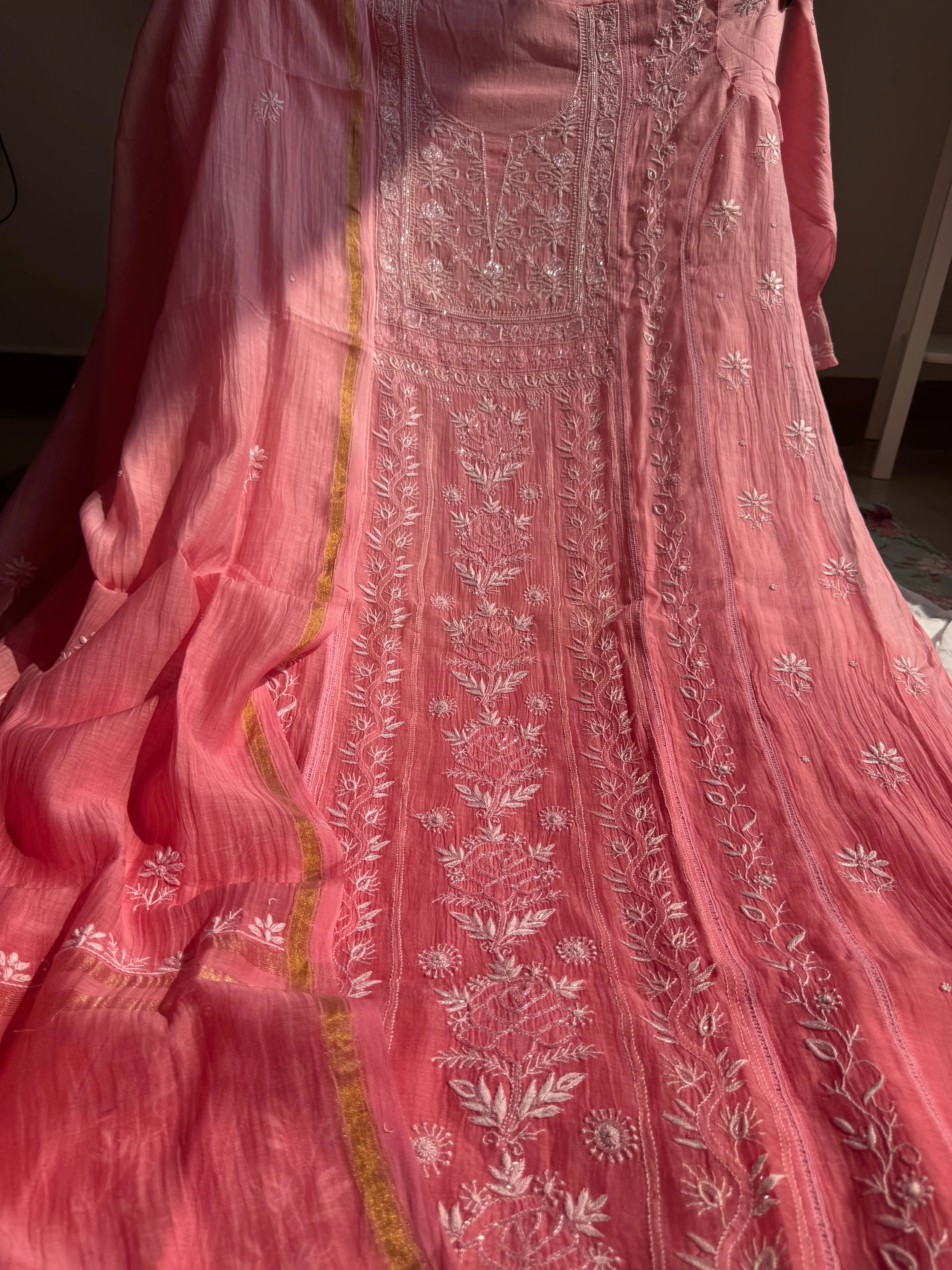 Mul Chanderi Chikankari Anarkali - Beige Ombre (Copy) ARIAA CHIKANKARI