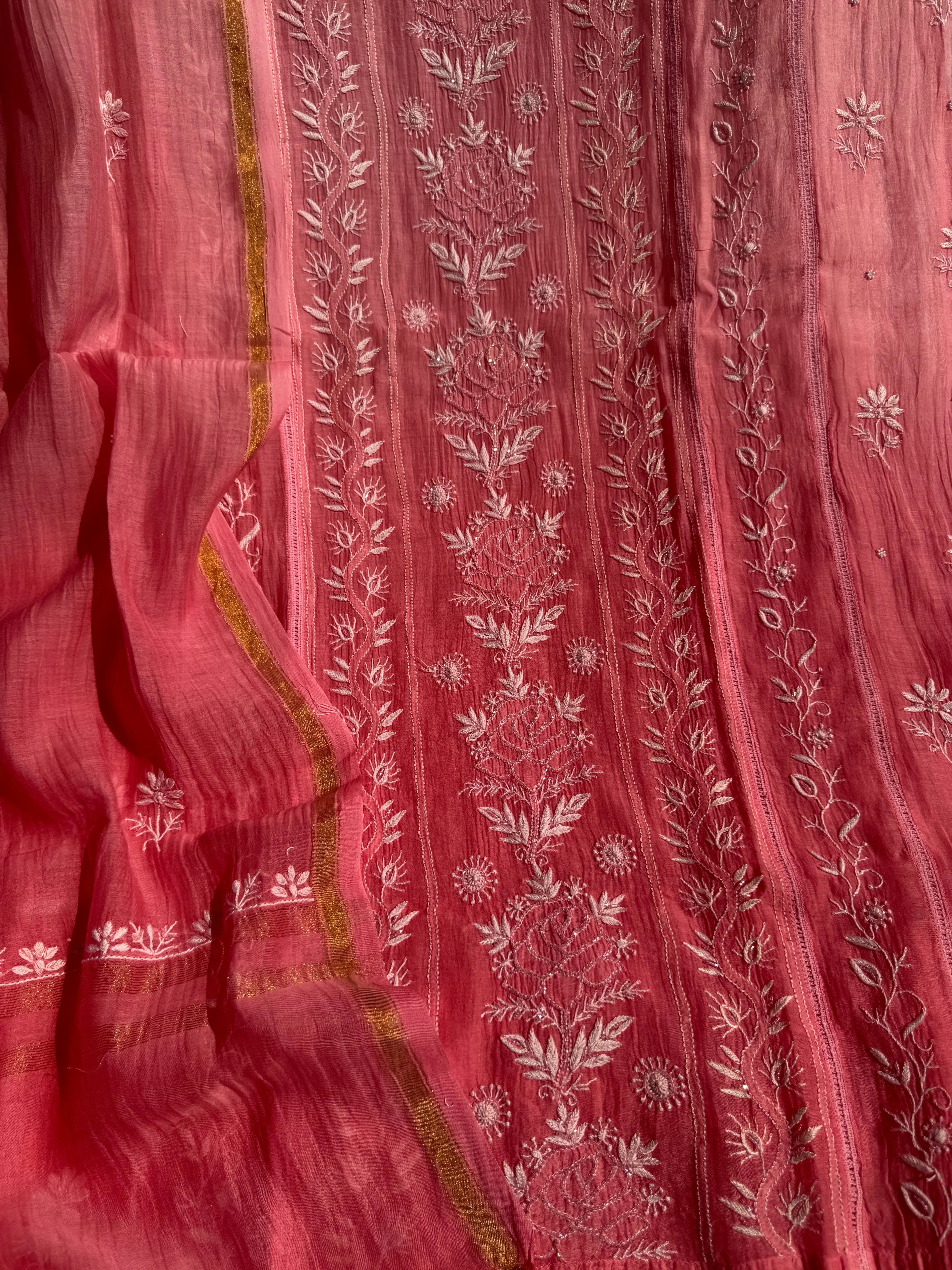 Mul Chanderi Chikankari Anarkali - Beige Ombre (Copy) ARIAA CHIKANKARI