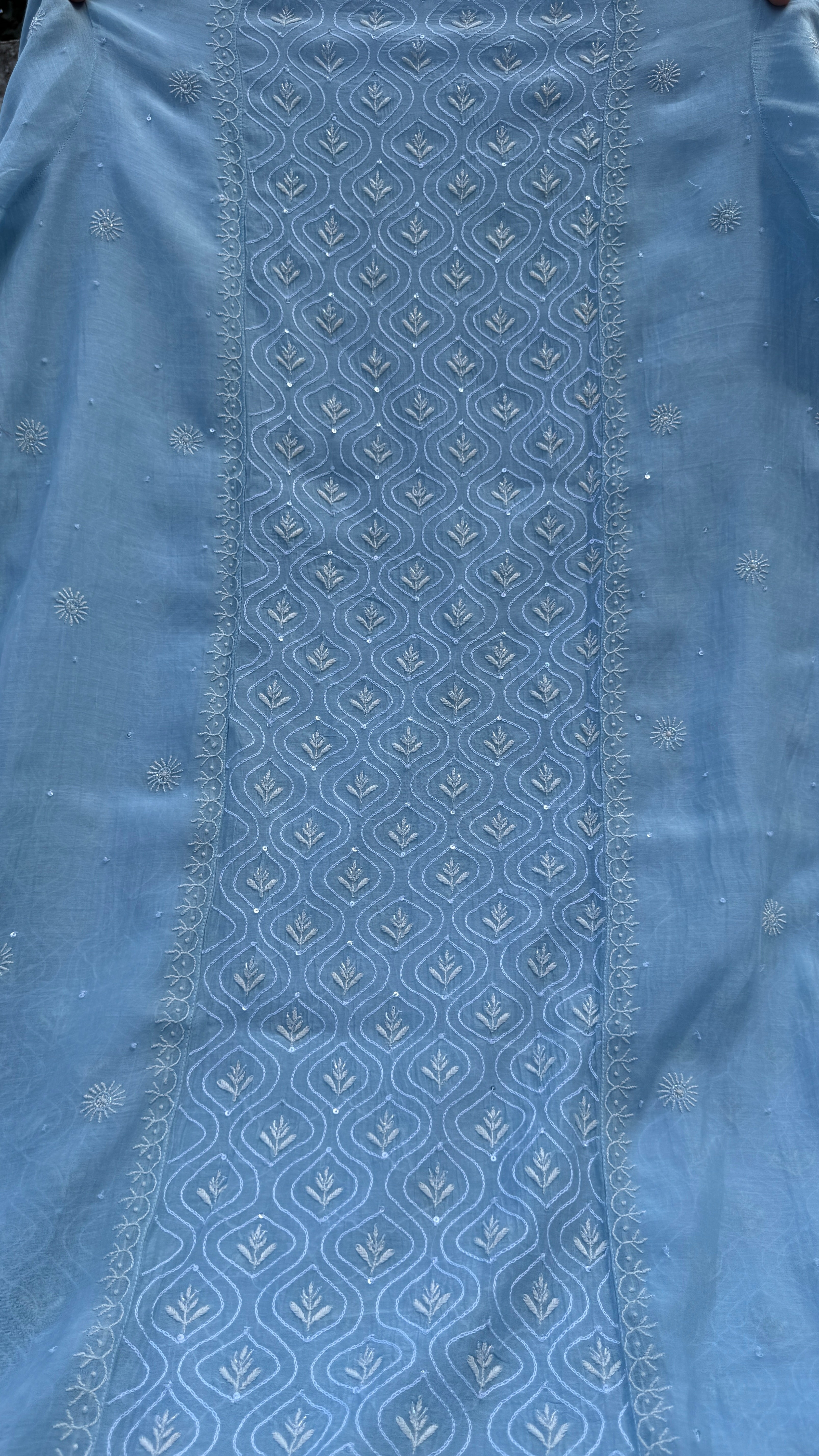 Mul Chanderi Chikankari - Unstitched Set - Blue