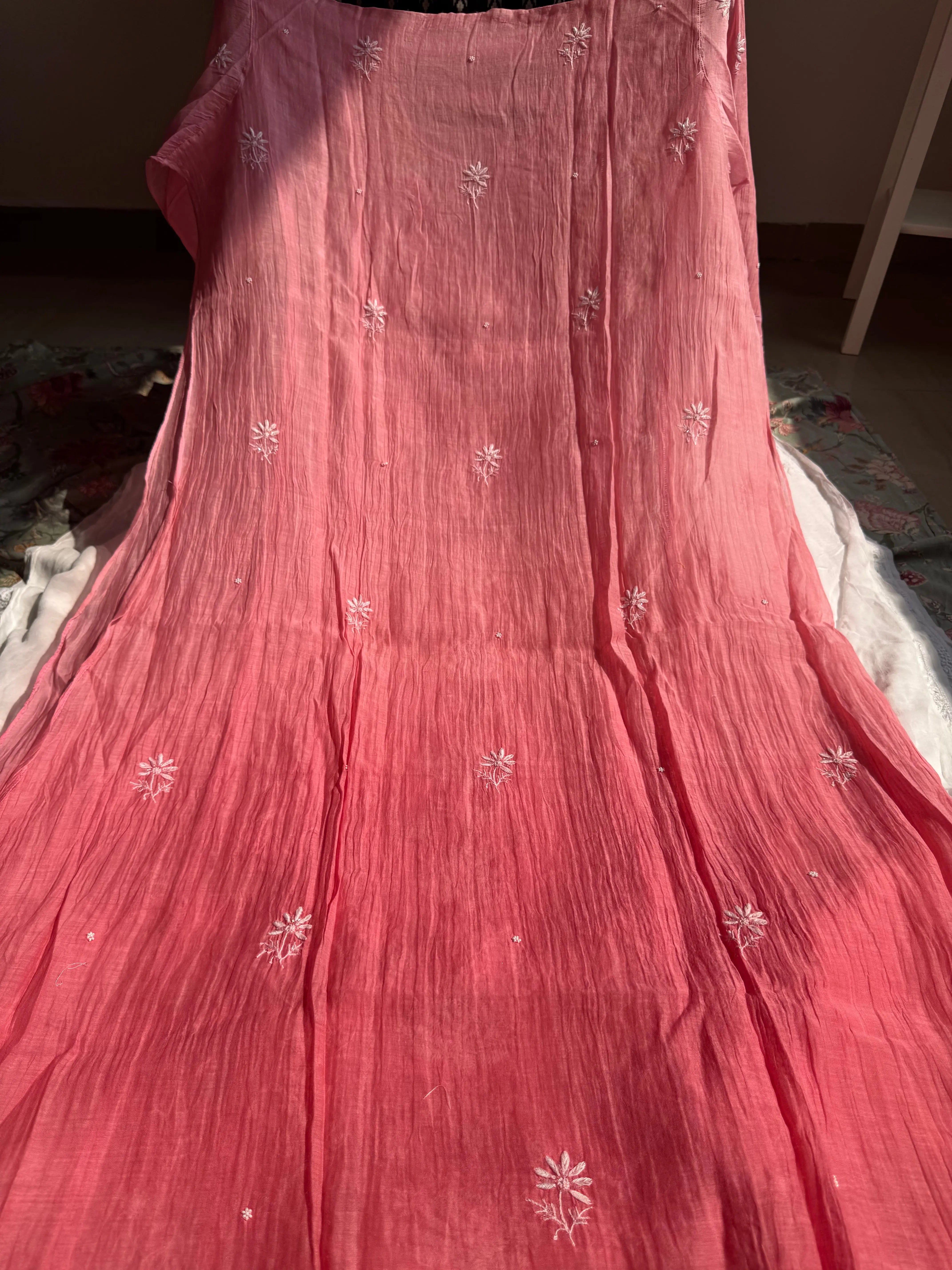 Mul Chanderi Chikankari Anarkali - Beige Ombre (Copy) ARIAA CHIKANKARI