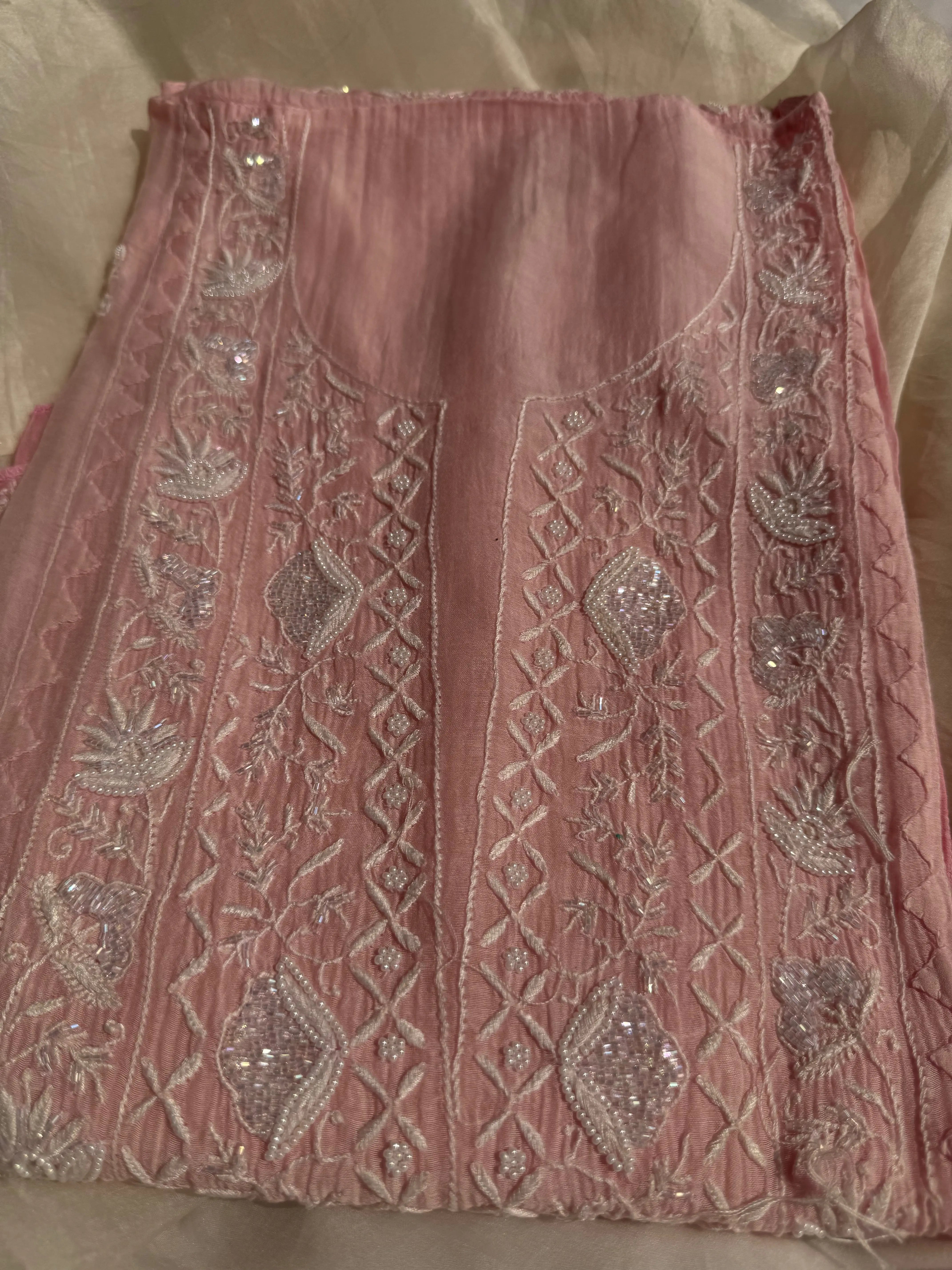 Mul Chanderi Chikankari Anarkali - Pink Ombre ARIAA CHIKANKARI