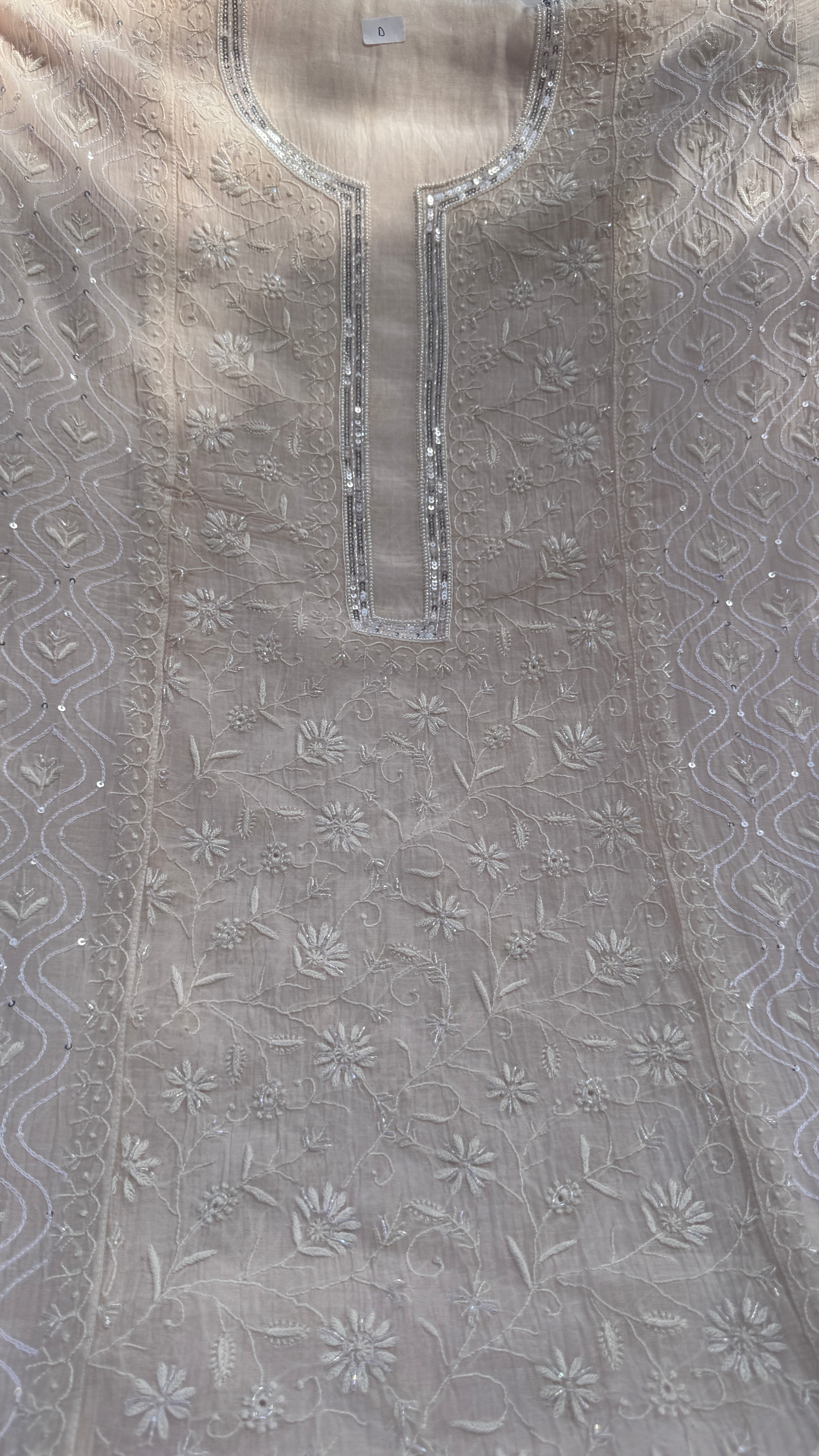 Mul Chanderi Chikankari - Unstitched Set - Pale cream Pink