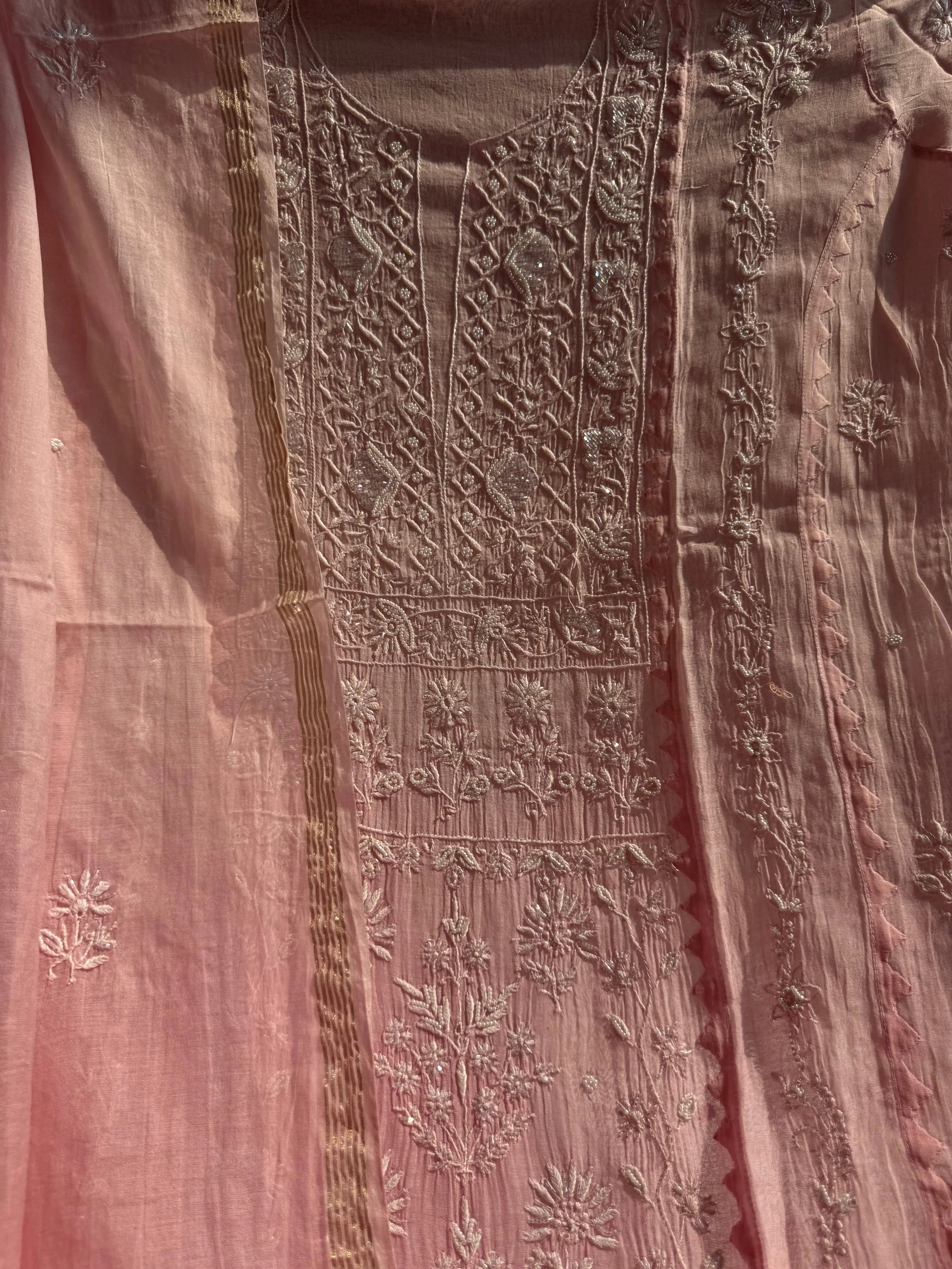 Mul Chanderi Chikankari Anarkali - Pink Ombre ARIAA CHIKANKARI