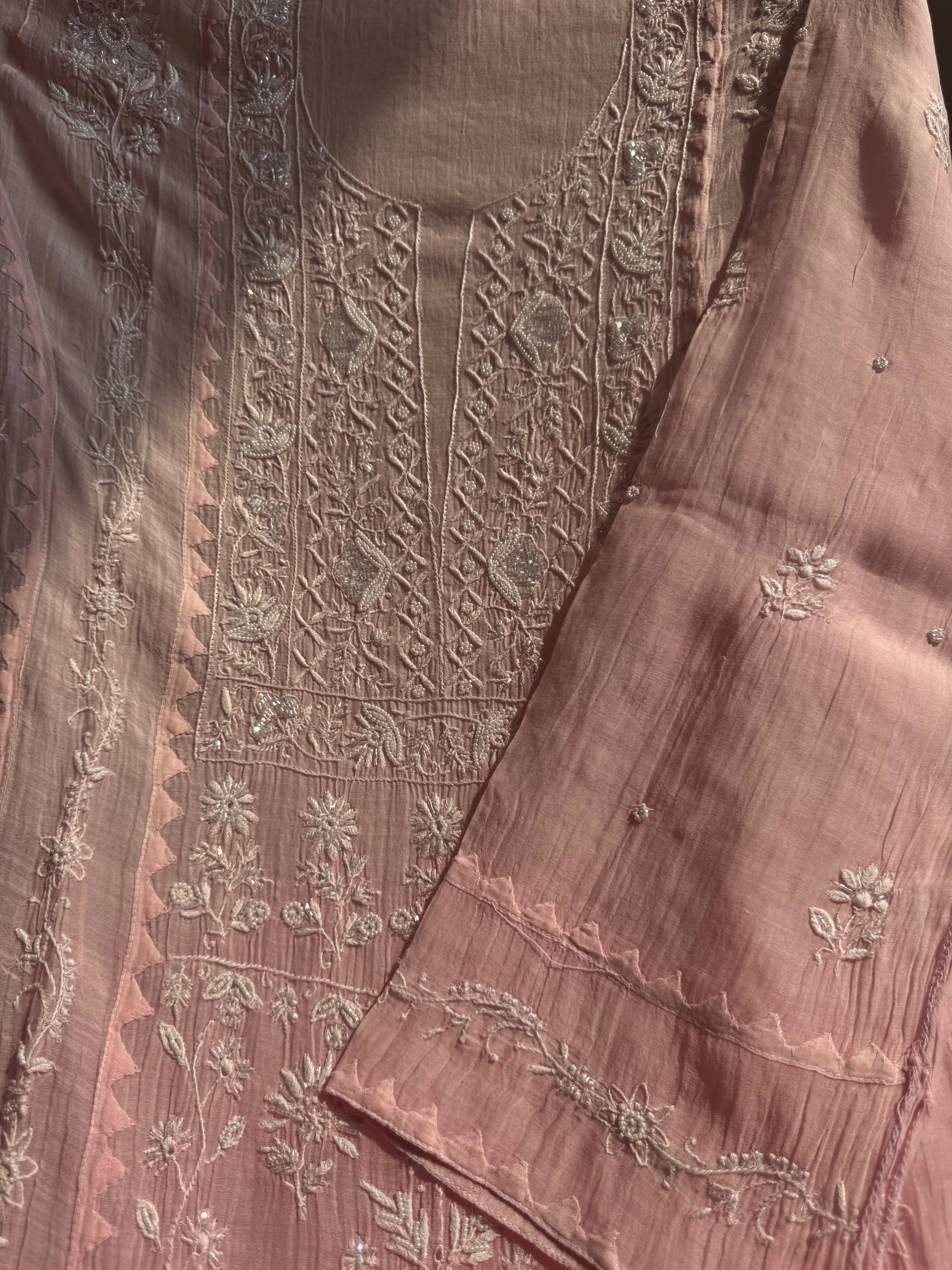 Mul Chanderi Chikankari Anarkali - Pink Ombre ARIAA CHIKANKARI