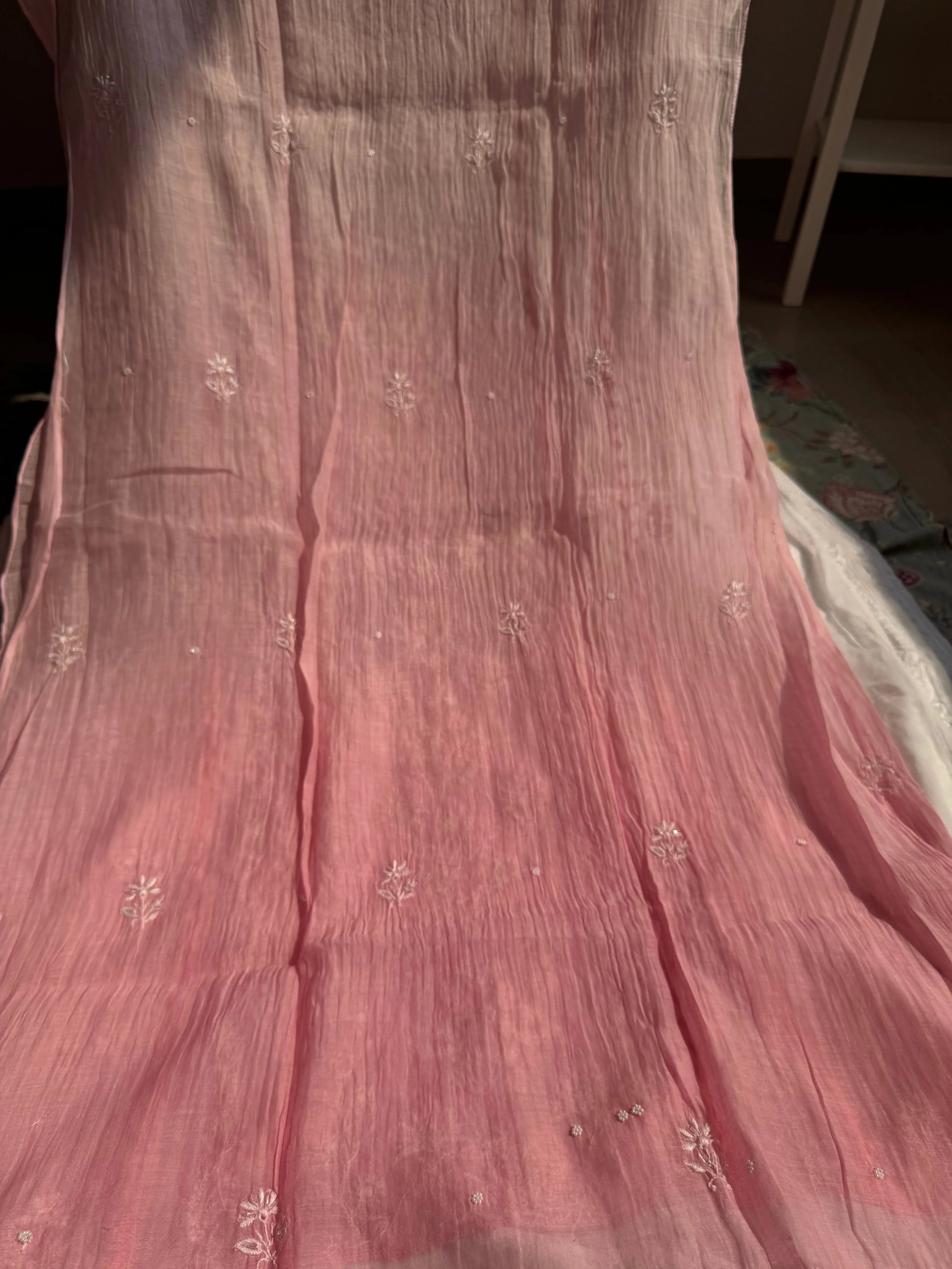 Mul Chanderi Chikankari Anarkali - Pink Ombre ARIAA CHIKANKARI