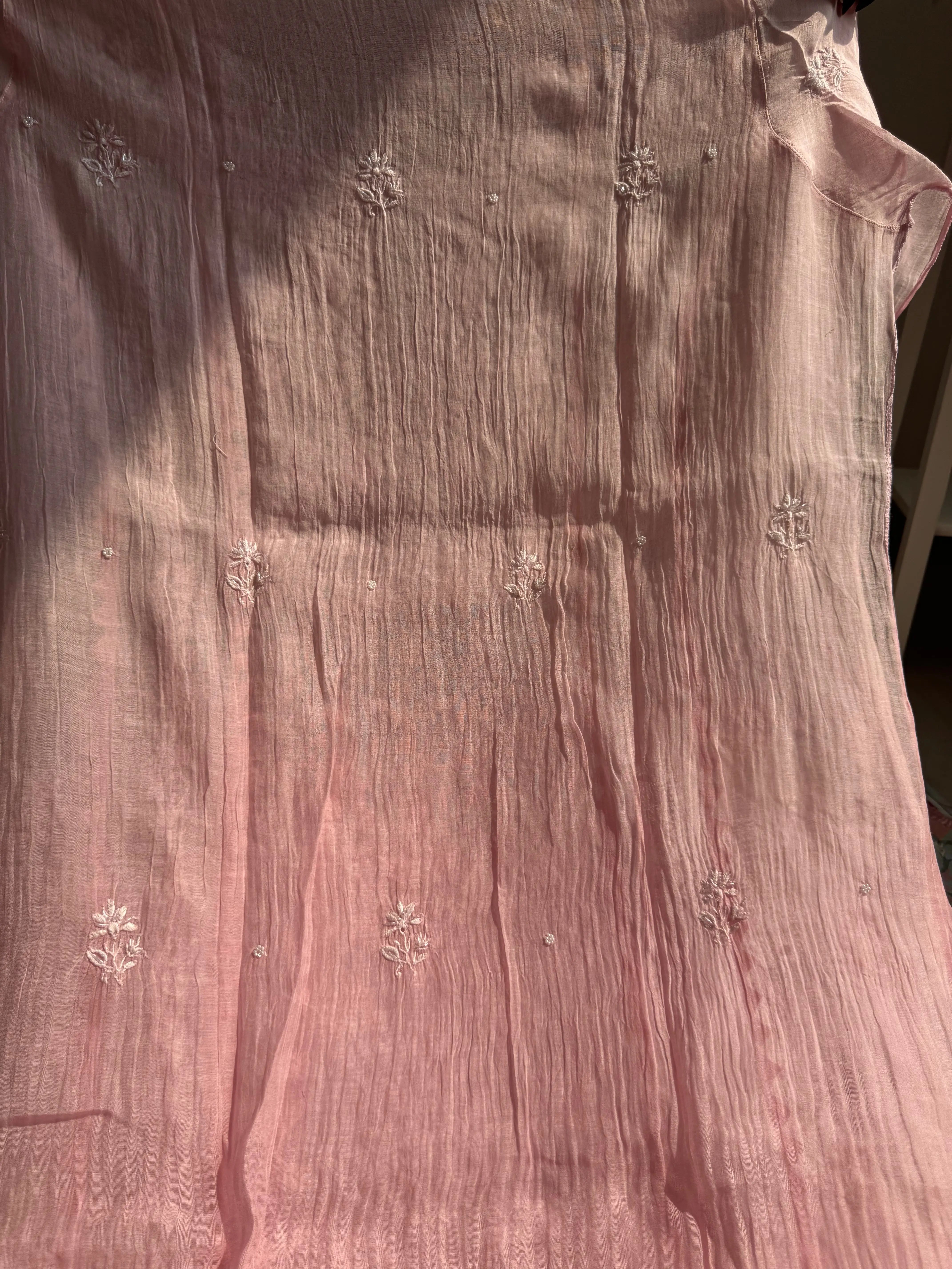 Mul Chanderi Chikankari Anarkali - Pink Ombre ARIAA CHIKANKARI