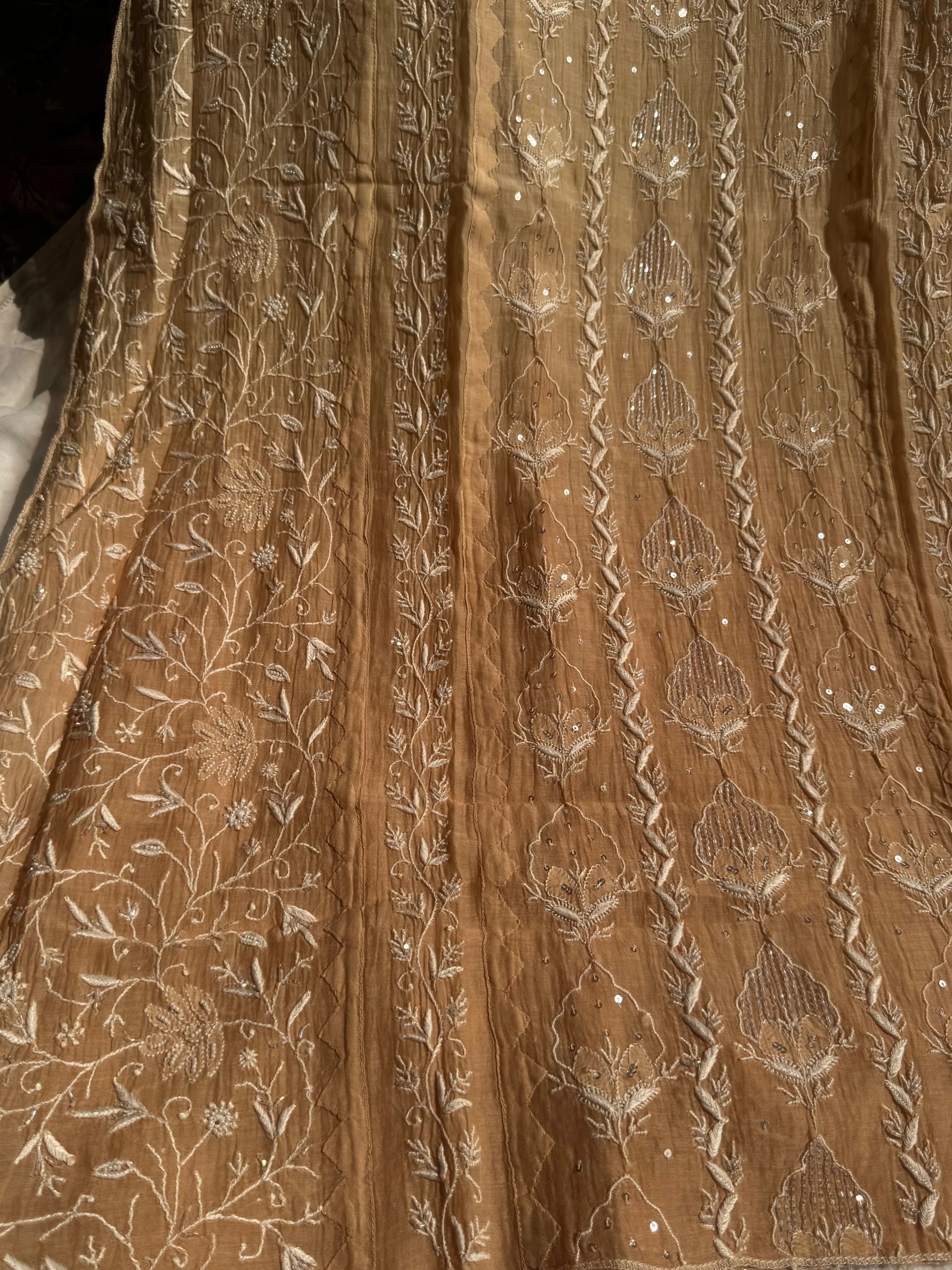 Mul Chanderi Chikankari Anarkali - Beige Ombre ARIAA CHIKANKARI