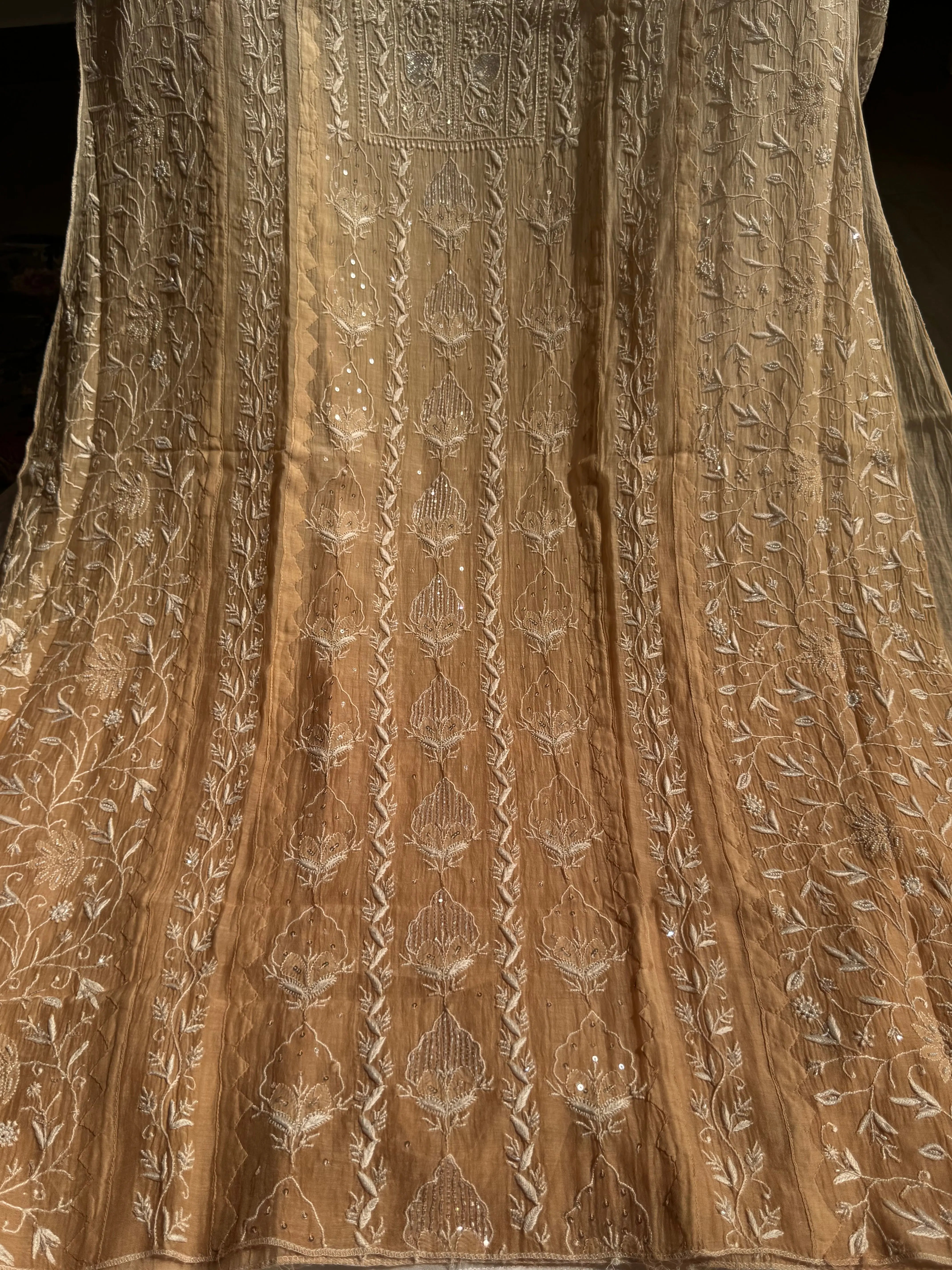 Mul Chanderi Chikankari Anarkali - Beige Ombre ARIAA CHIKANKARI