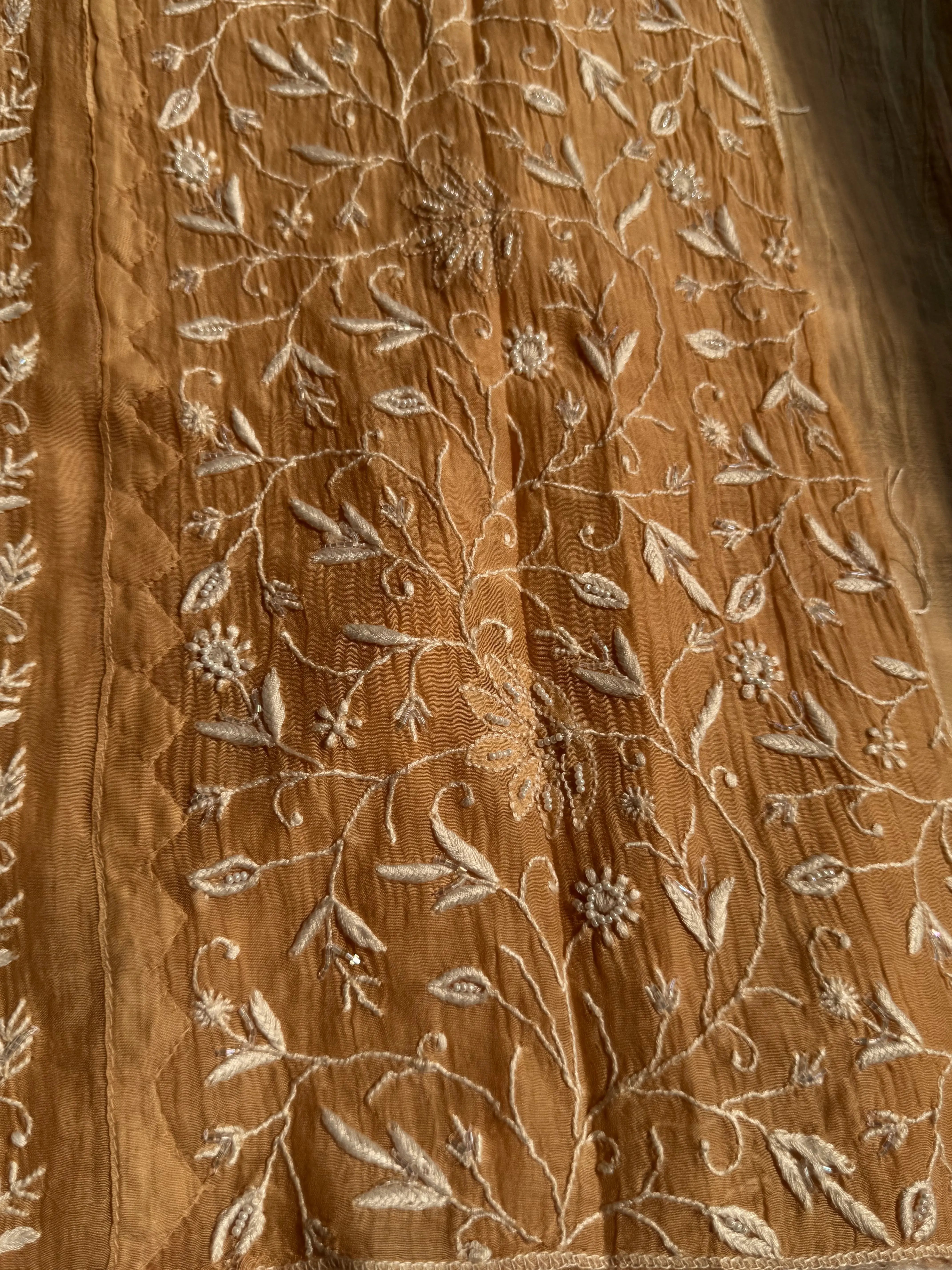 Mul Chanderi Chikankari Anarkali - Beige Ombre ARIAA CHIKANKARI