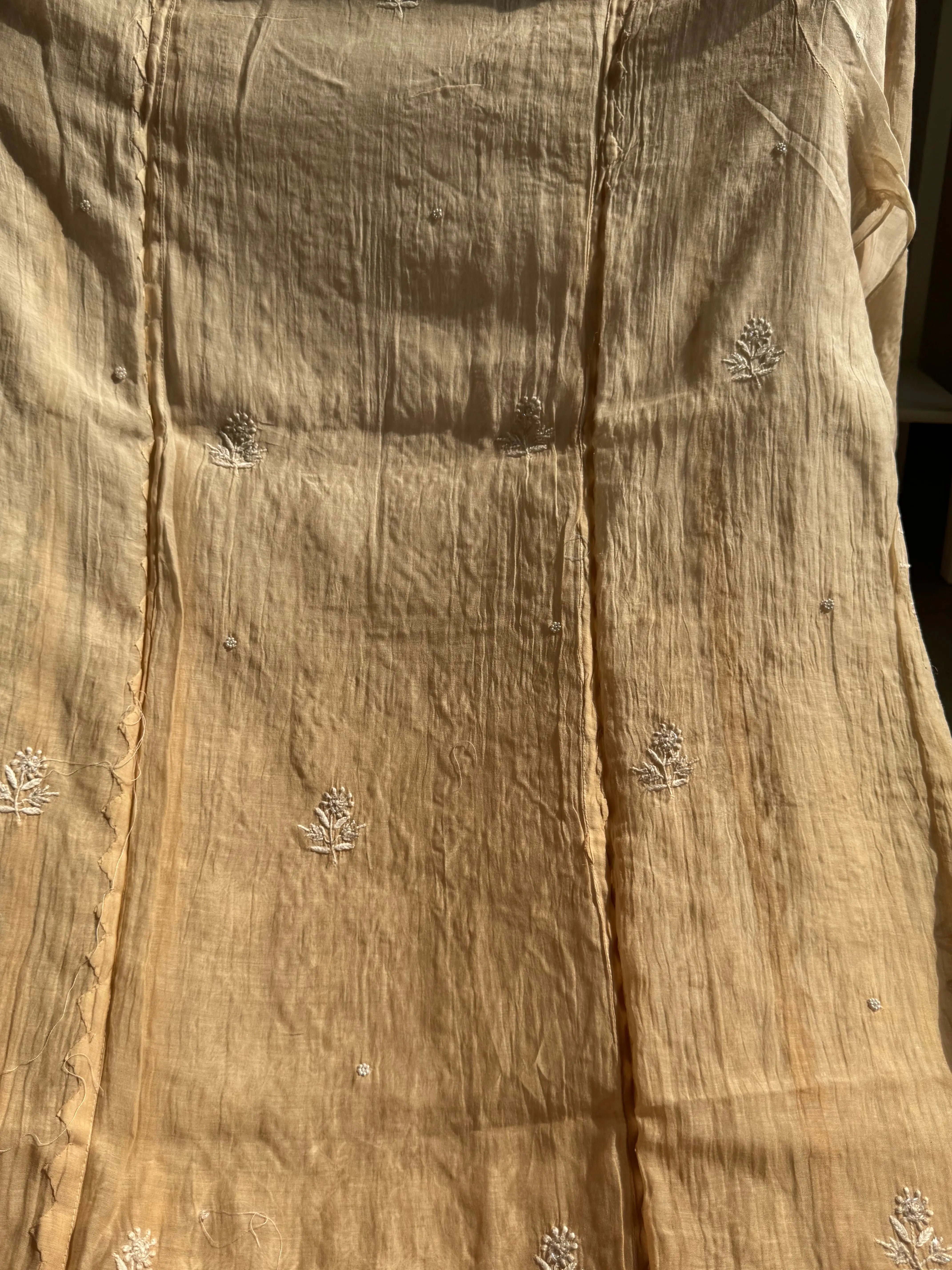 Mul Chanderi Chikankari Anarkali - Beige Ombre ARIAA CHIKANKARI