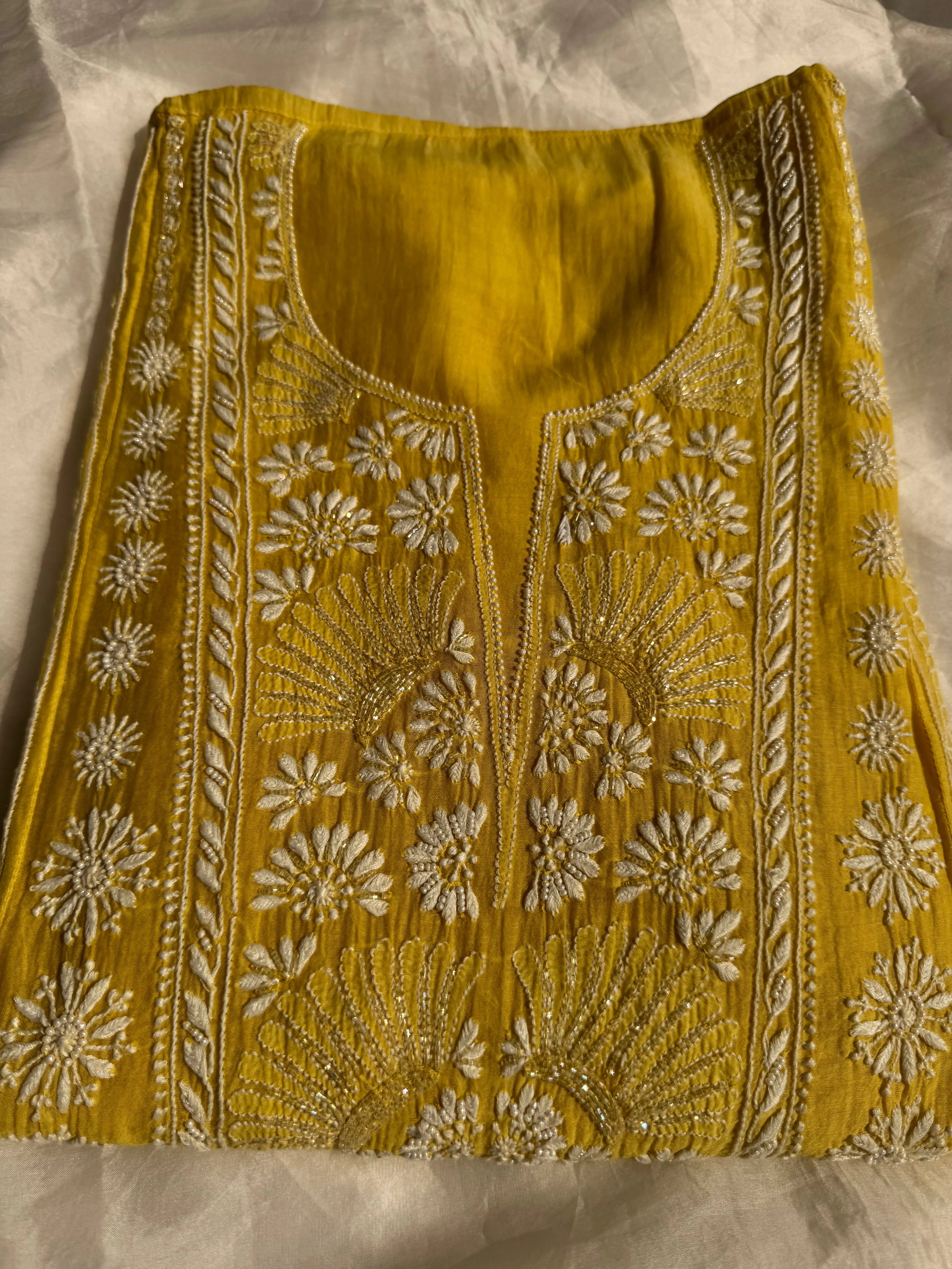 Mul Chanderi Chikankari Anarkali - Yellow ARIAA CHIKANKARI