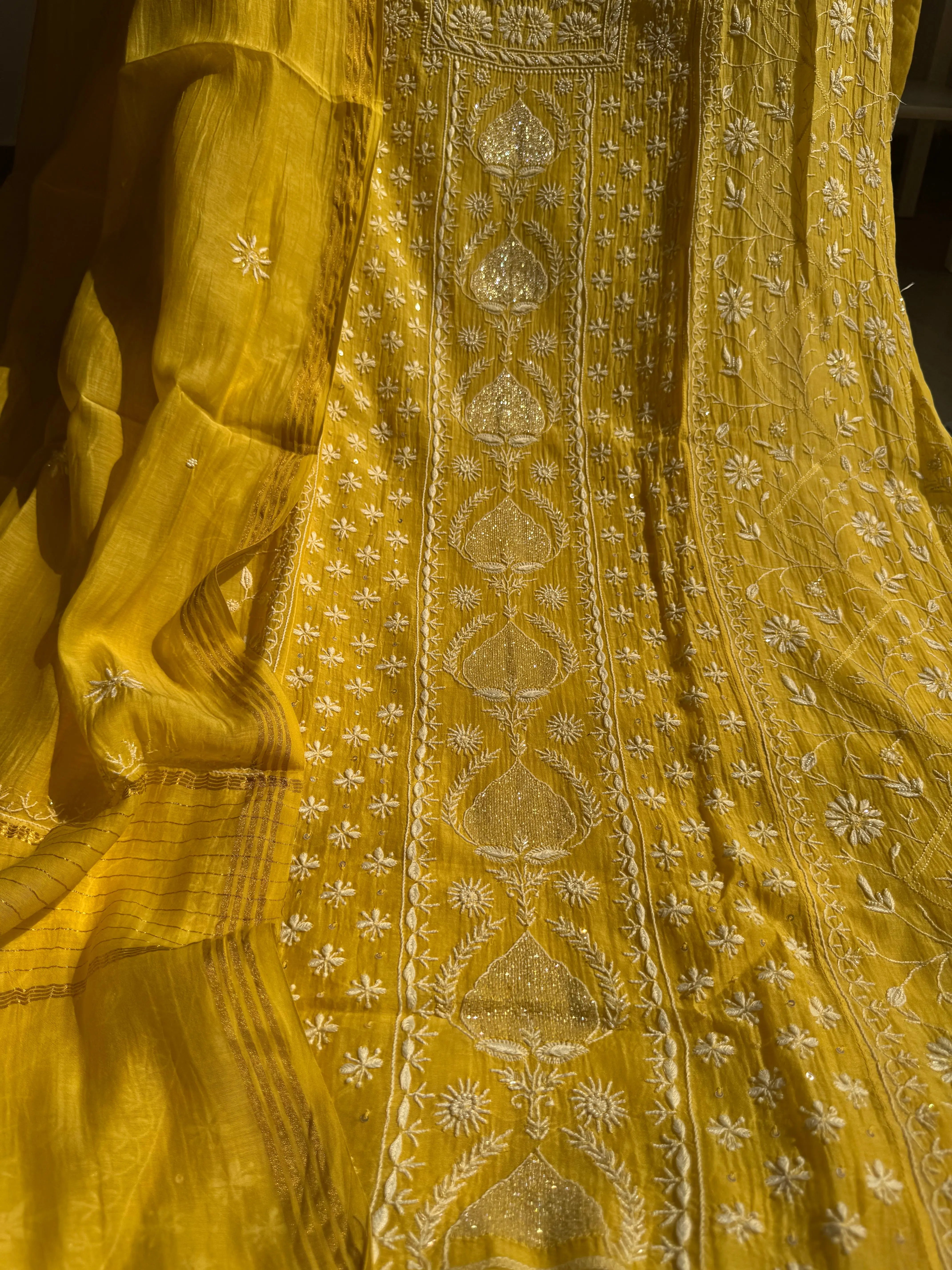 Mul Chanderi Chikankari Anarkali - Yellow ARIAA CHIKANKARI