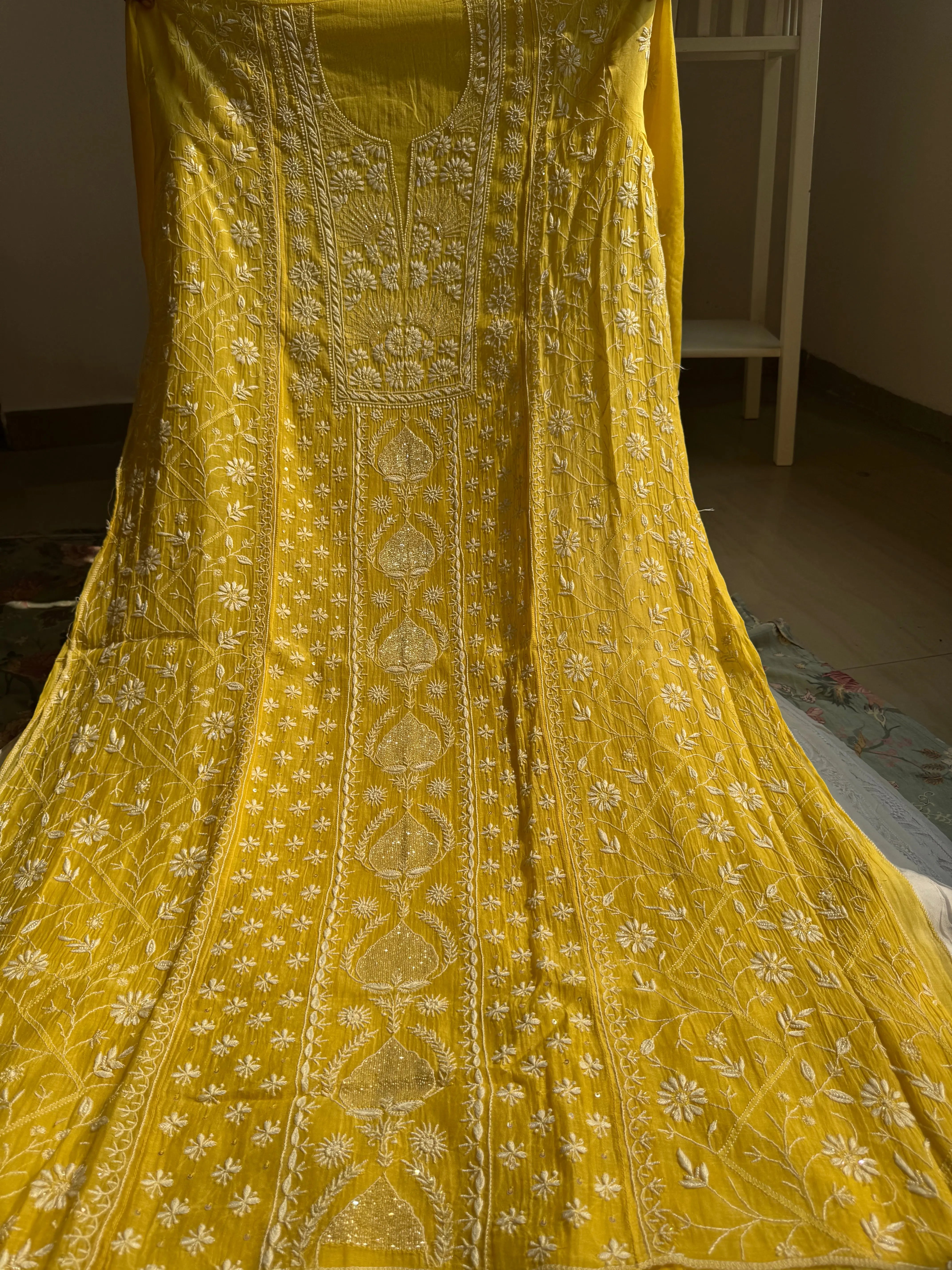 Mul Chanderi Chikankari Anarkali - Yellow ARIAA CHIKANKARI